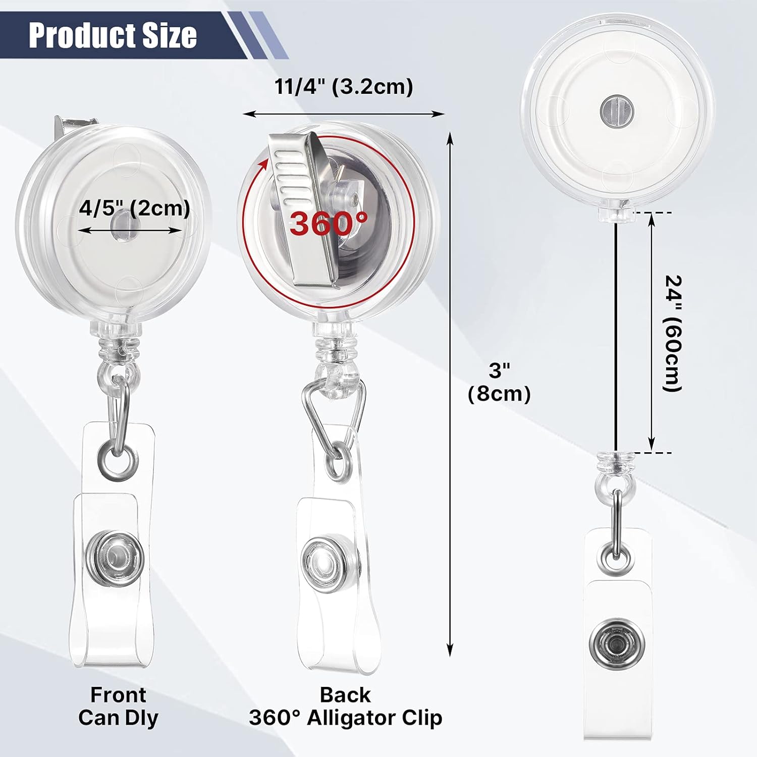100 Pcs Translucent Retractable Badge Reels Round ID Badge Holders Nursing Name Reels with Swivel Alligator Clip and Vinyl Card Strap for Nurses Volunteer Students Teachers(Translucent Clear) - Image 2