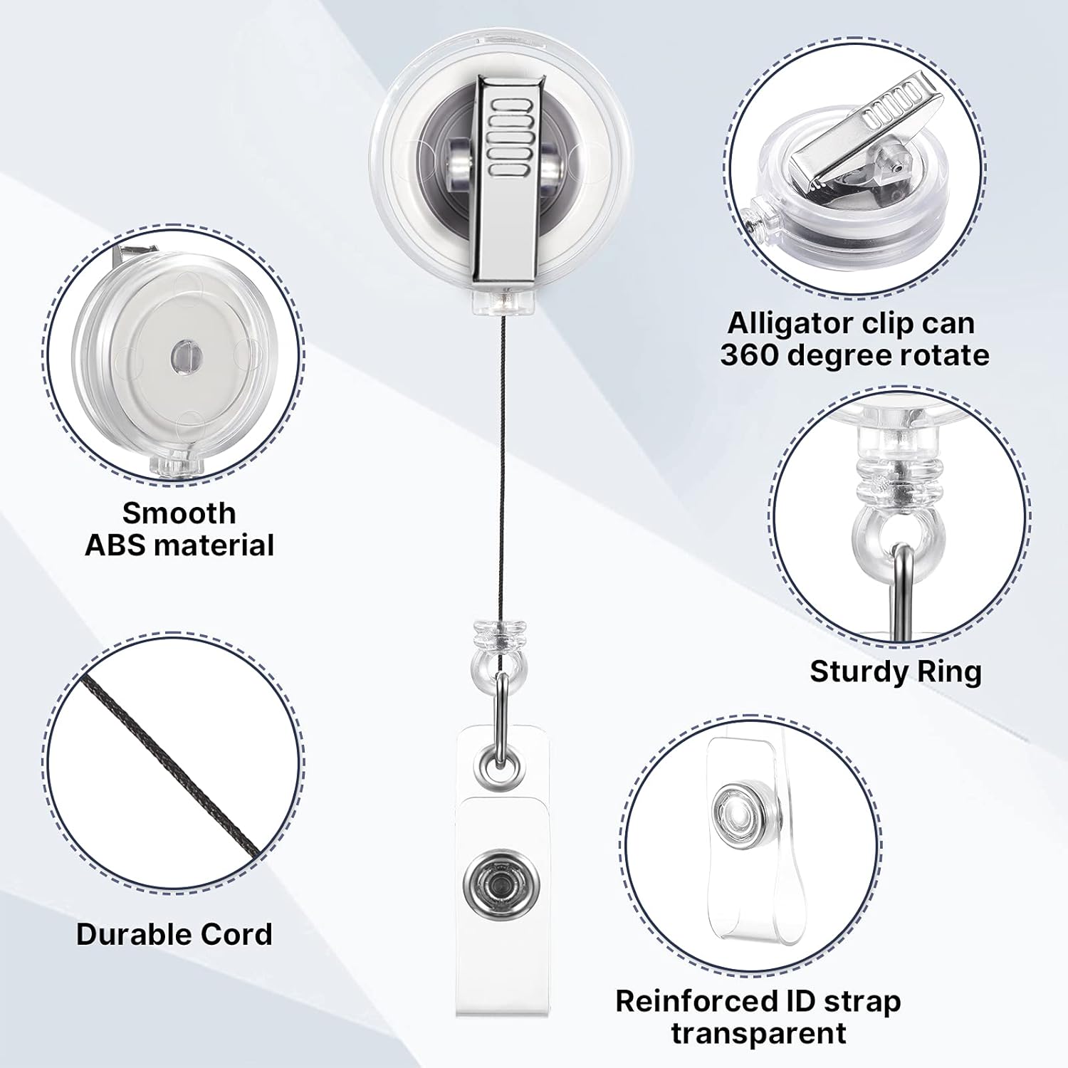 100 Pcs Translucent Retractable Badge Reels Round ID Badge Holders Nursing Name Reels with Swivel Alligator Clip and Vinyl Card Strap for Nurses Volunteer Students Teachers(Translucent Clear) - Image 3