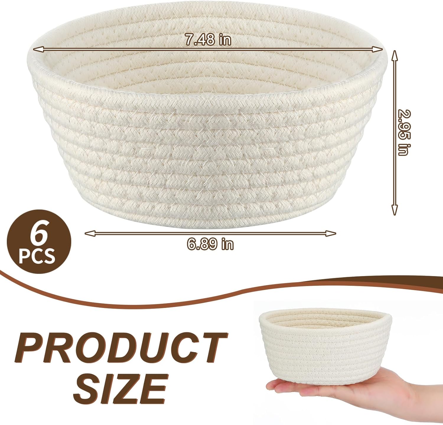 6 Sets Small Gift Baskets Empty Bulk Woven Cotton Basket with Bags Ribbons Easter Rabbit Candy Eggs Basket for Easter Birthday Wedding Graduation Gift(7.5 x 6.9 x 2.9 Inches) - Image 2