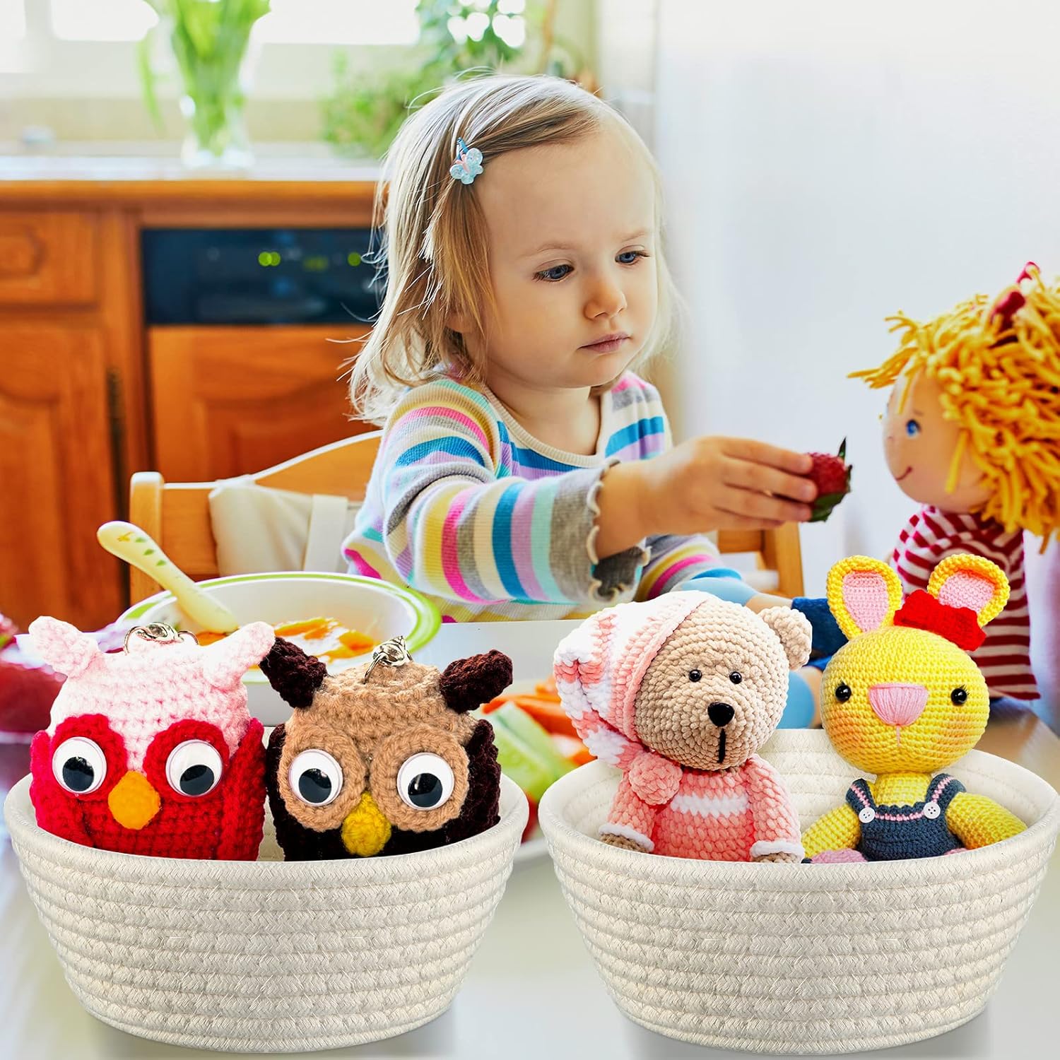 6 Sets Small Gift Baskets Empty Bulk Woven Cotton Basket with Bags Ribbons Easter Rabbit Candy Eggs Basket for Easter Birthday Wedding Graduation Gift(7.5 x 6.9 x 2.9 Inches) - Image 6