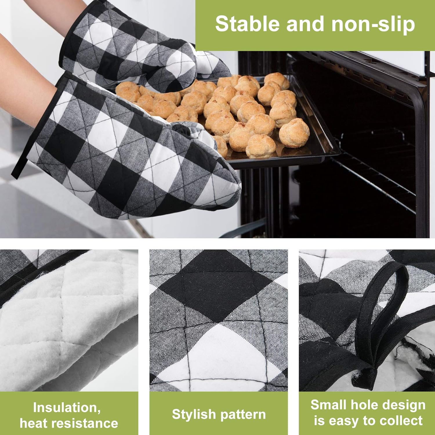 7 Pieces Buffalo Check Dish Towels Pot Holders Oven Mitts Set Cotton Plaid Kitchen Dish Towels Non-Slip Heat Resistant Oven Mitts and Pot Holders for Cooking Baking Grilling Supply (Black with White) - Image 4