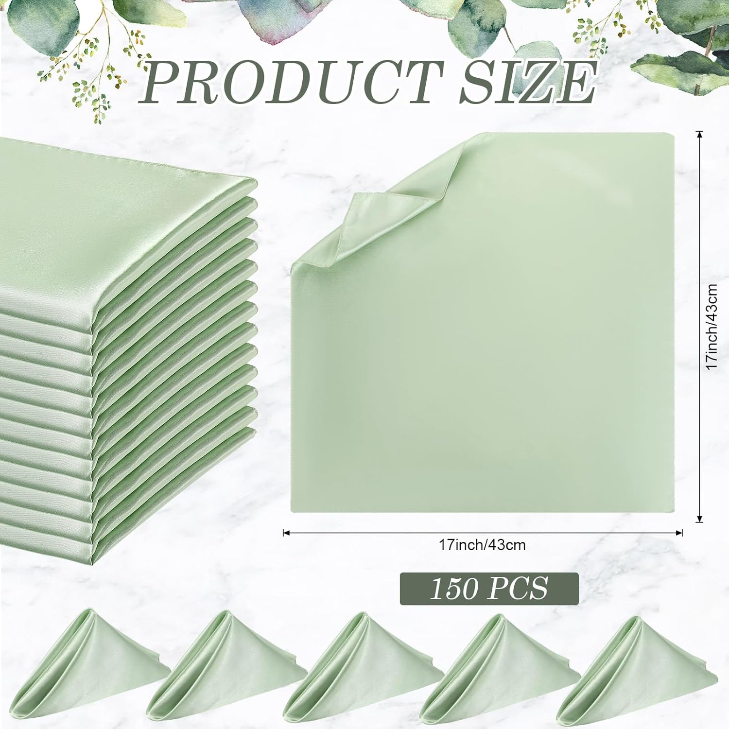 150 Pcs Satin Napkin Bulk 17 x 17 Inch Square Silk Table Napkin Soft Dinner Napkins Decor Elegant Satin Weddings Party Napkin for Wedding Parties Banquet Restaurant Decoration Supplies (Sage Green) - Image 2