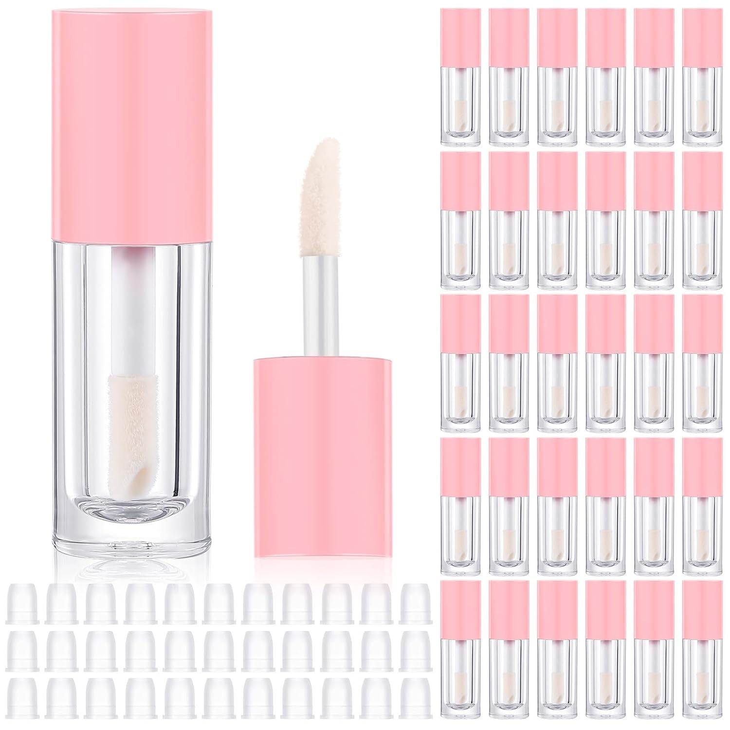 30 Pcs Pink 6ml Empty Lip Gloss Tubes with Wand Bulk Lip Refillable Gloss Containers Cosmetic Bottles with Rubber Stoppers for Lipstick Eyelash Growth Liquid DIY Makeup Kit - Image 1