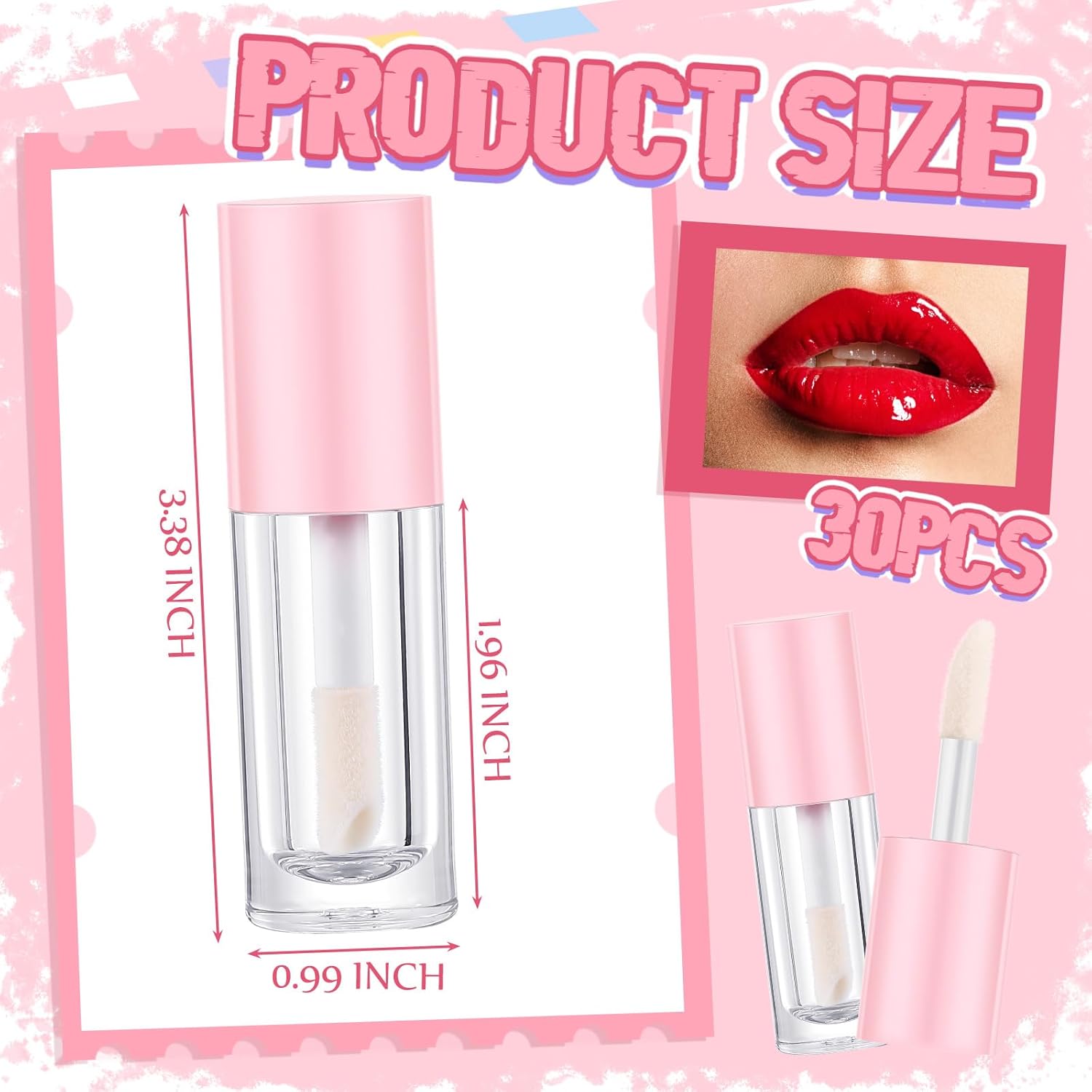 30 Pcs Pink 6ml Empty Lip Gloss Tubes with Wand Bulk Lip Refillable Gloss Containers Cosmetic Bottles with Rubber Stoppers for Lipstick Eyelash Growth Liquid DIY Makeup Kit - Image 2