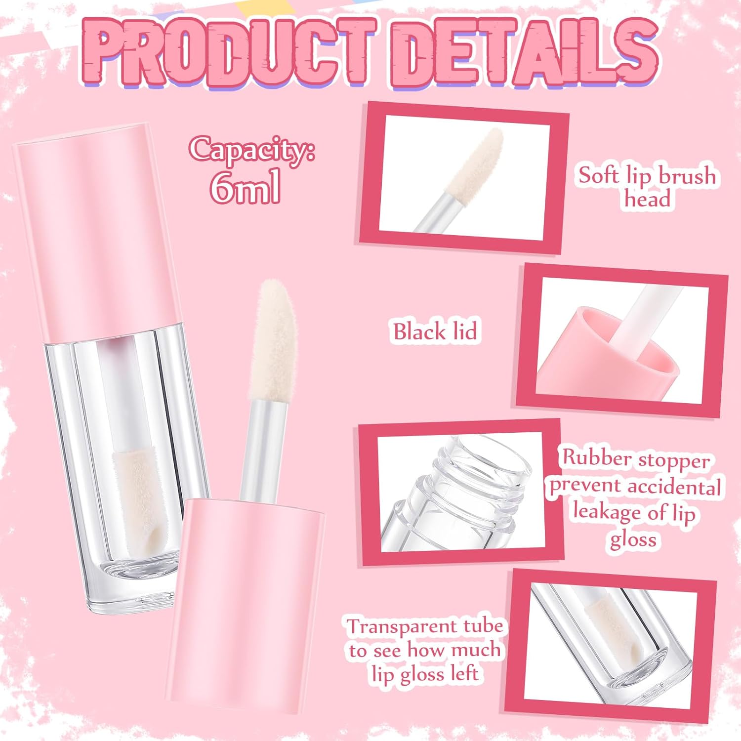 30 Pcs Pink 6ml Empty Lip Gloss Tubes with Wand Bulk Lip Refillable Gloss Containers Cosmetic Bottles with Rubber Stoppers for Lipstick Eyelash Growth Liquid DIY Makeup Kit - Image 3