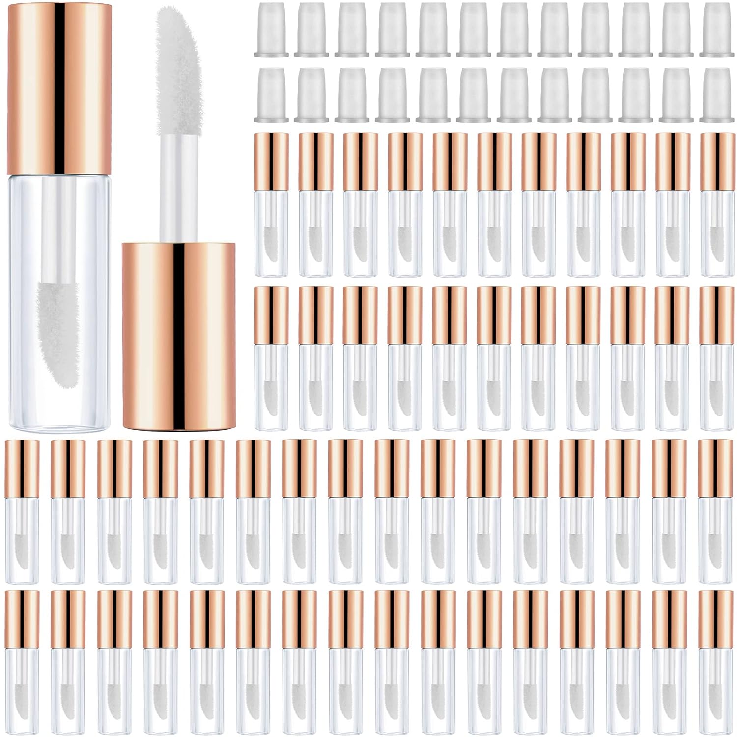 100 Pieces Clear Mini Lip Gloss Tube Refillable Empty Lip Balm Gloss Containers Bottles Transparent Mini Lipstick Containers for Women DIY Makeup(Rose Gold,1.2ml) - Image 1