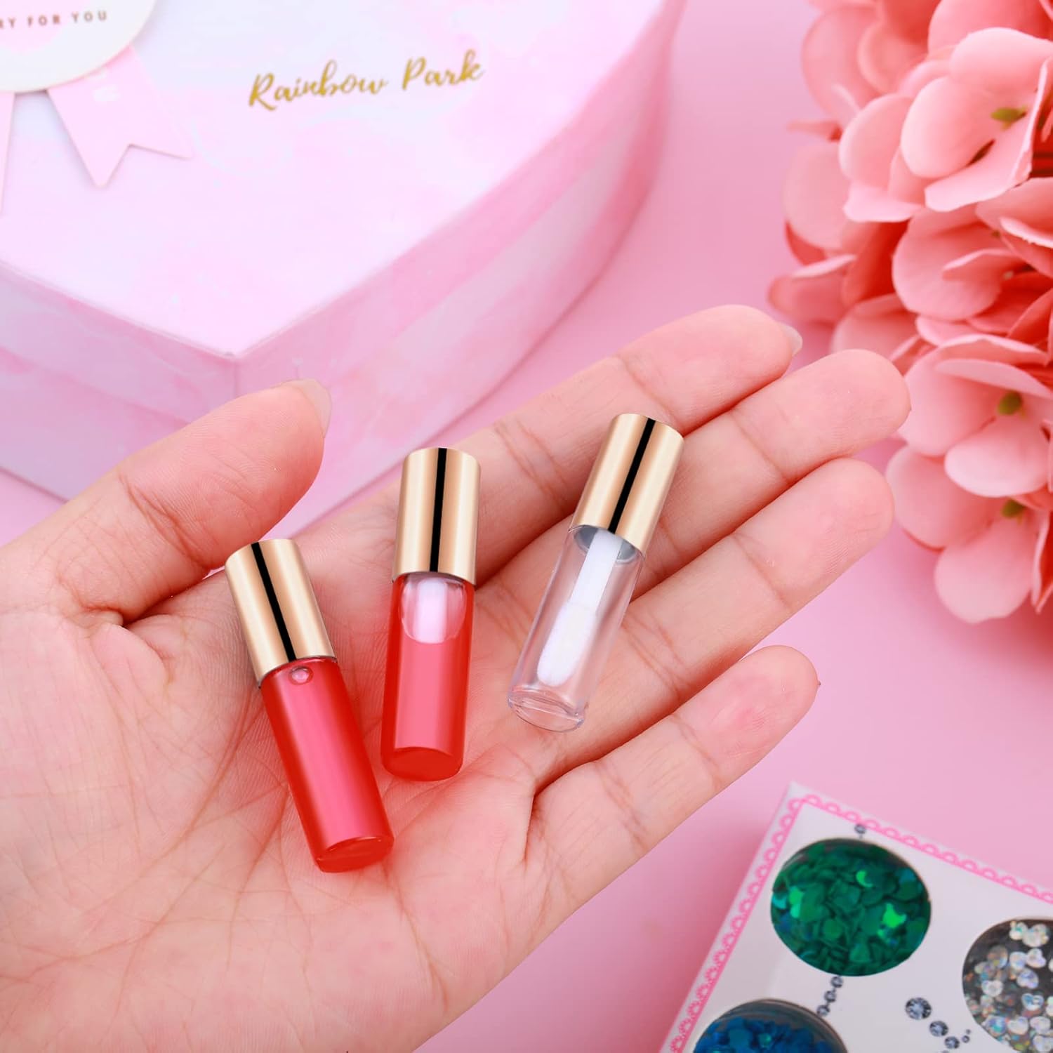 100 Pieces Clear Mini Lip Gloss Tube Refillable Empty Lip Balm Gloss Containers Bottles Transparent Mini Lipstick Containers for Women DIY Makeup(Rose Gold,1.2ml) - Image 6