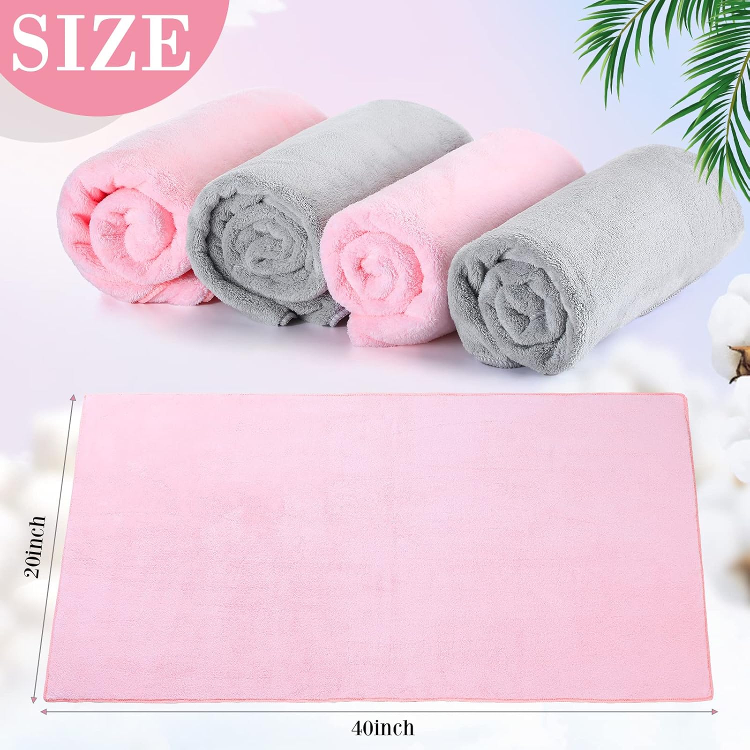4 Pcs 20 x 40 Large Microfiber Hair Towel for Long Hair Quick Dry Towel Absorbent Turbans Anti Frizz Drying Turbans Wrap for Curly Long Short Women, Pink and Gray - Image 2
