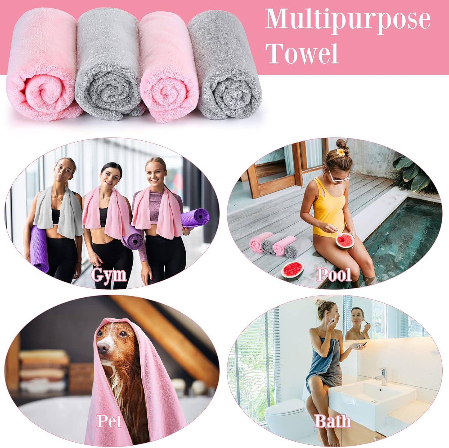 4 Pcs 20 x 40 Large Microfiber Hair Towel for Long Hair Quick Dry Towel Absorbent Turbans Anti Frizz Drying Turbans Wrap for Curly Long Short Women, Pink and Gray - Image 7