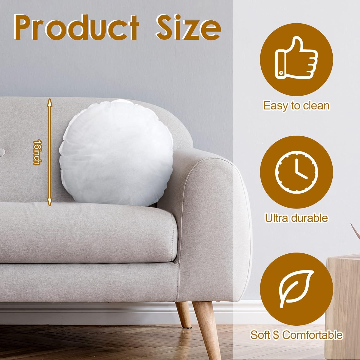 6 Pcs Round Pillow Insert Bulk White Decorative Throw Pillows Insert for Sofa, Cushion and Bed(16 Inch) - Image 2