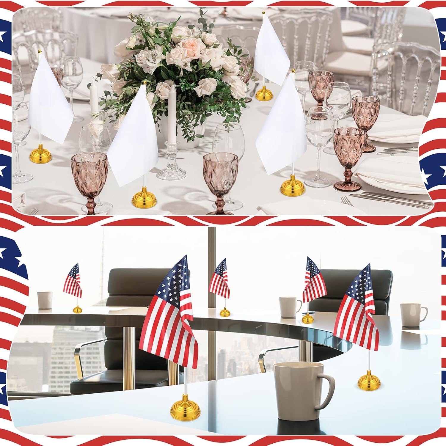 48 Pcs Mini White Desktop Flags on Stick with Stands 5.51 x 8.27 Office White Solid for DIY Craft Small Blank Desktop Flag with Pole for 4th of July Event Celebration - Image 7