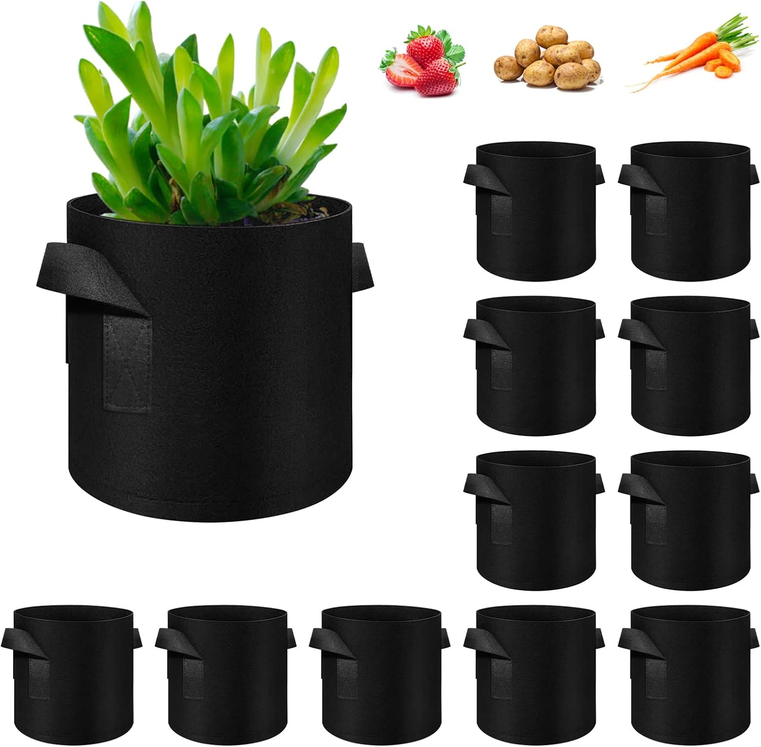 12-Pack 10 Gallon Plant Grow Bags, Thickened Nonwoven Fabric Pots with Handles, Vegetable Planter Bags Containers, Cloth Planters for Garden - Image 1