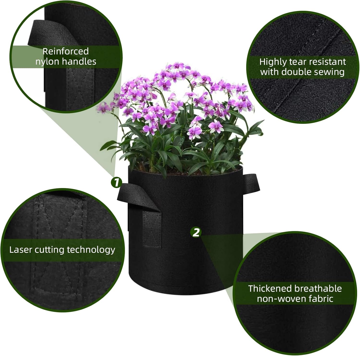 12-Pack 10 Gallon Plant Grow Bags, Thickened Nonwoven Fabric Pots with Handles, Vegetable Planter Bags Containers, Cloth Planters for Garden - Image 3
