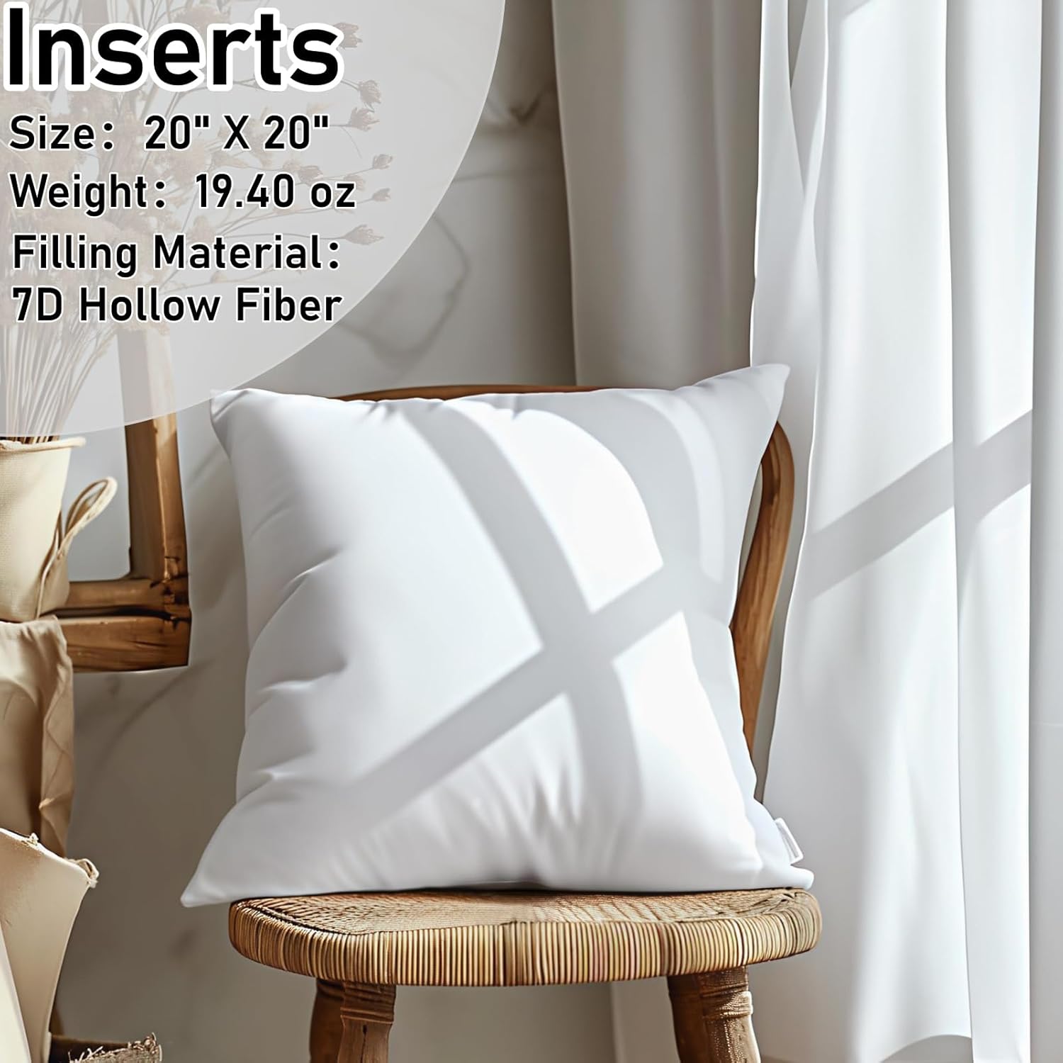 Decorative Throw Pillow with Inserts, Set of 2 Soft Faux Fur Throw Pillows, Square Boho Striped Pillow for Couch, Bed, Sofa Decor(Beige, 18