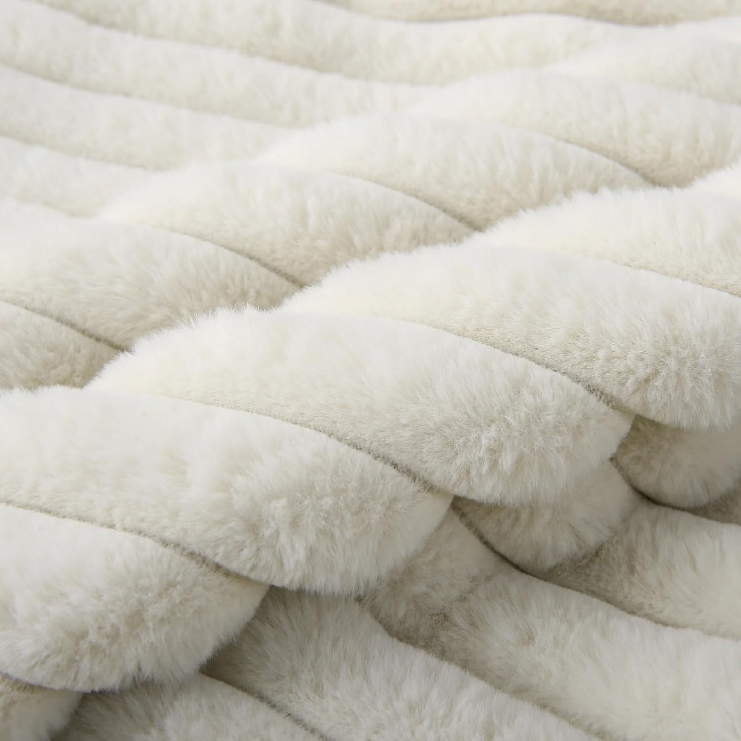 Decorative Throw Pillow with Inserts, Set of 2 Soft Faux Fur Throw Pillows, Square Boho Striped Pillow for Couch, Bed, Sofa Decor(Beige, 18