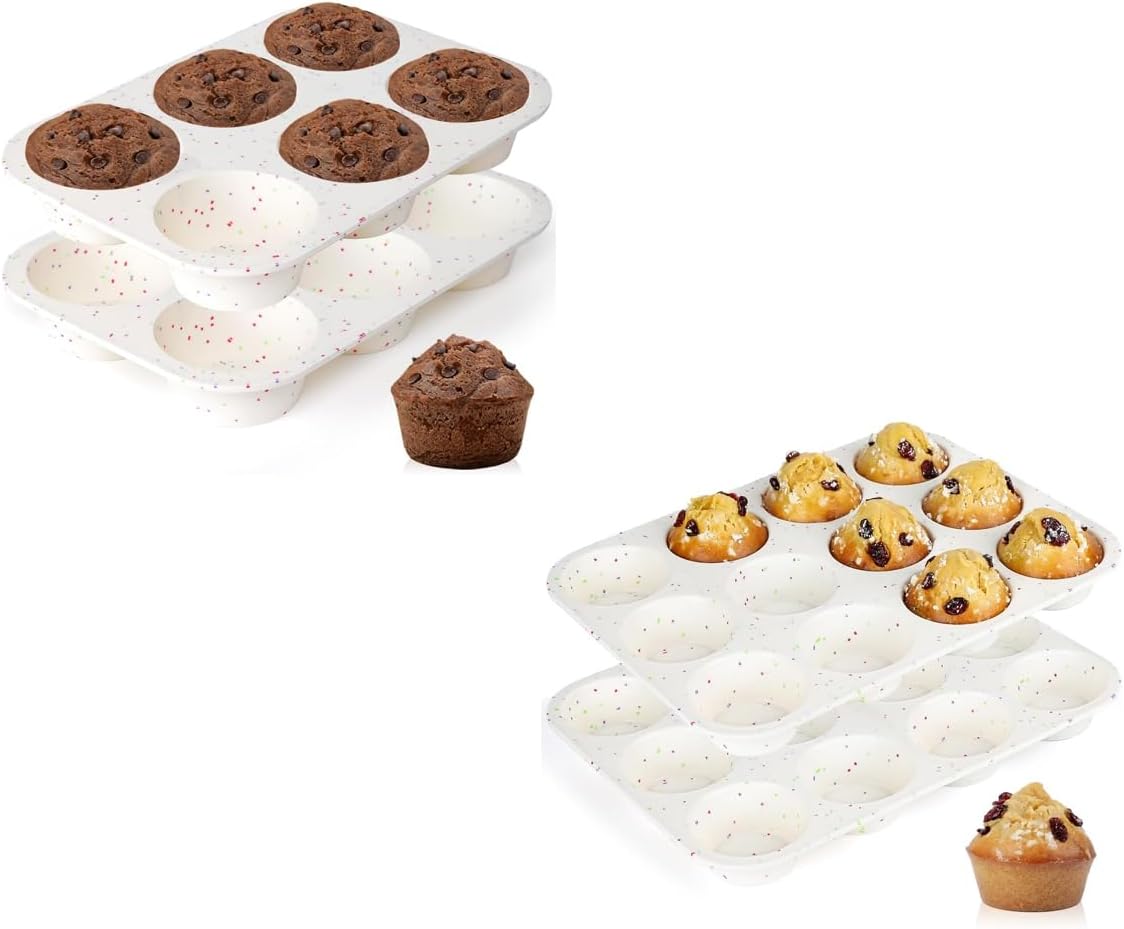 Silicone Jumbo Muffin Pan 6 Cups & Silicone Muffin Pan Regular Size 12 Cups - Image 1