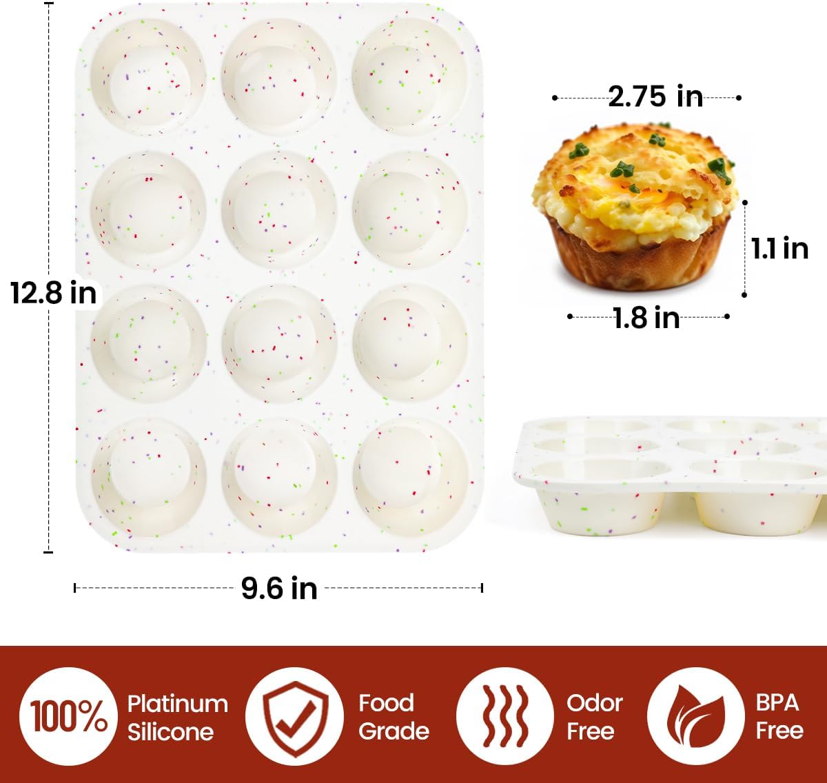 Silicone Jumbo Muffin Pan 6 Cups & Silicone Muffin Pan Regular Size 12 Cups - Image 3