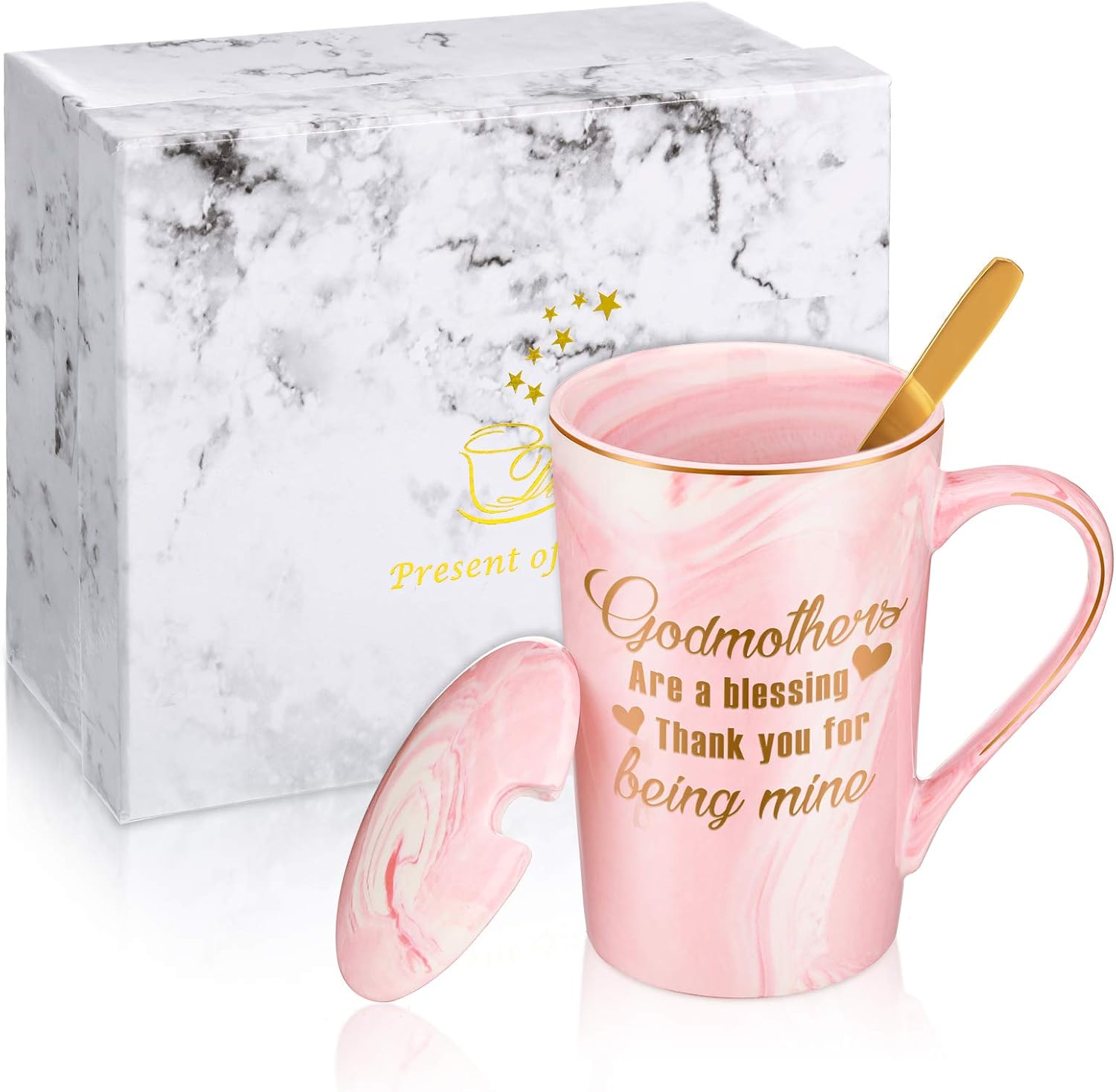 Godmothers Marble Coffee Mug, Godmother Gifts From Godchild, Godmother's Gift for Birthday Mother's Day Christmas, Godmother Proposal Gifts Marble Mug with Spoon Lid and Gift Box, 14 Oz - Image 1