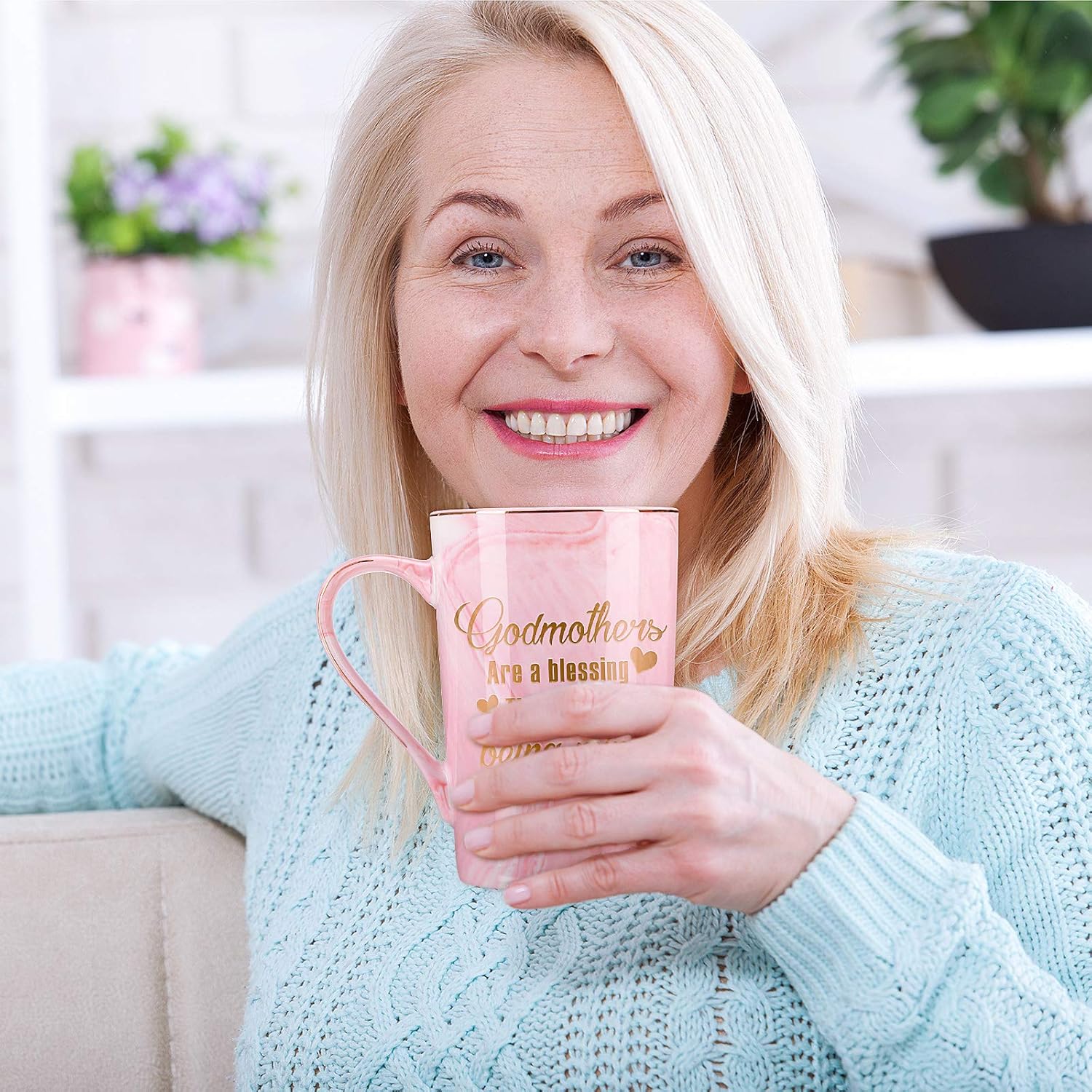 Godmothers Marble Coffee Mug, Godmother Gifts From Godchild, Godmother's Gift for Birthday Mother's Day Christmas, Godmother Proposal Gifts Marble Mug with Spoon Lid and Gift Box, 14 Oz - Image 2