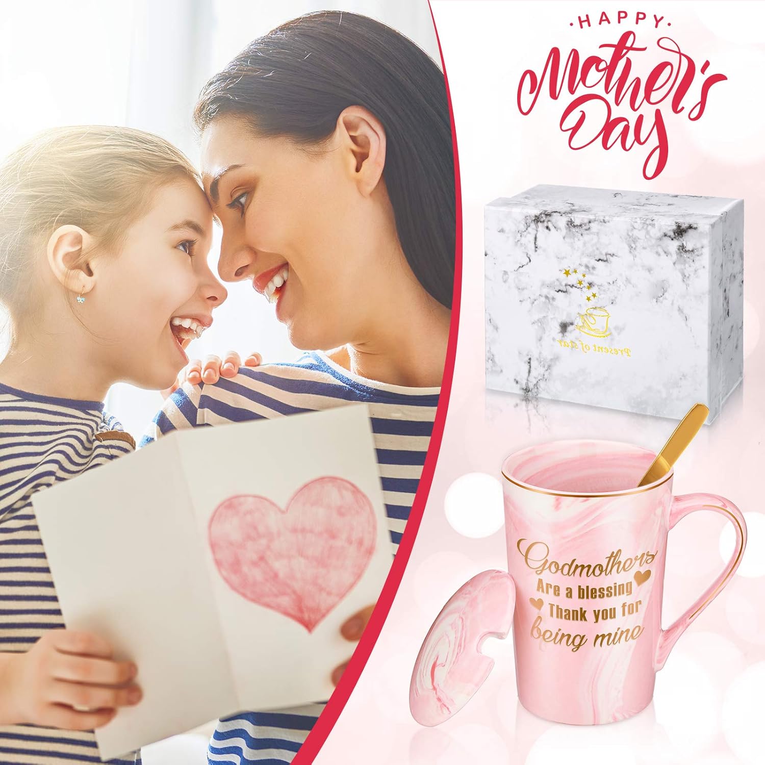 Godmothers Marble Coffee Mug, Godmother Gifts From Godchild, Godmother's Gift for Birthday Mother's Day Christmas, Godmother Proposal Gifts Marble Mug with Spoon Lid and Gift Box, 14 Oz - Image 3