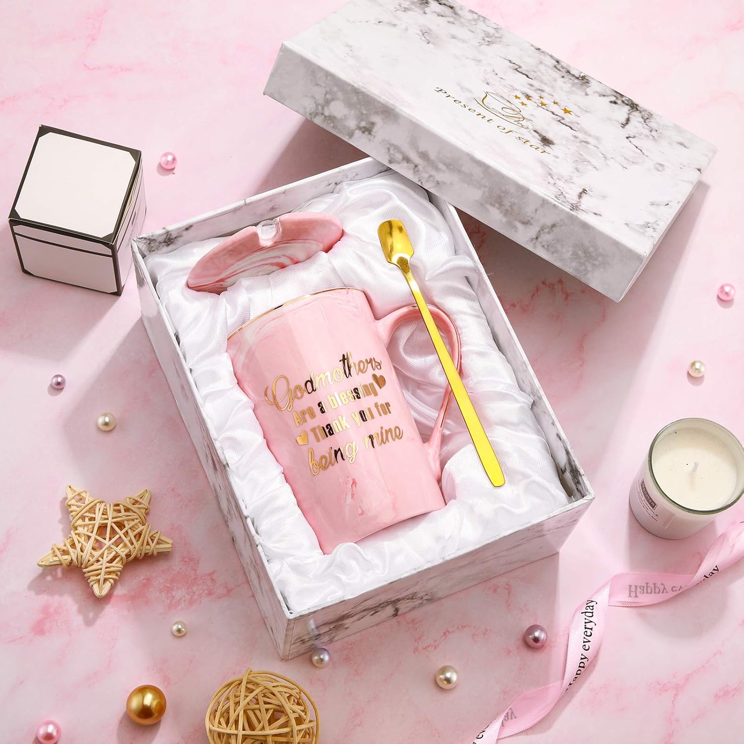 Godmothers Marble Coffee Mug, Godmother Gifts From Godchild, Godmother's Gift for Birthday Mother's Day Christmas, Godmother Proposal Gifts Marble Mug with Spoon Lid and Gift Box, 14 Oz - Image 5
