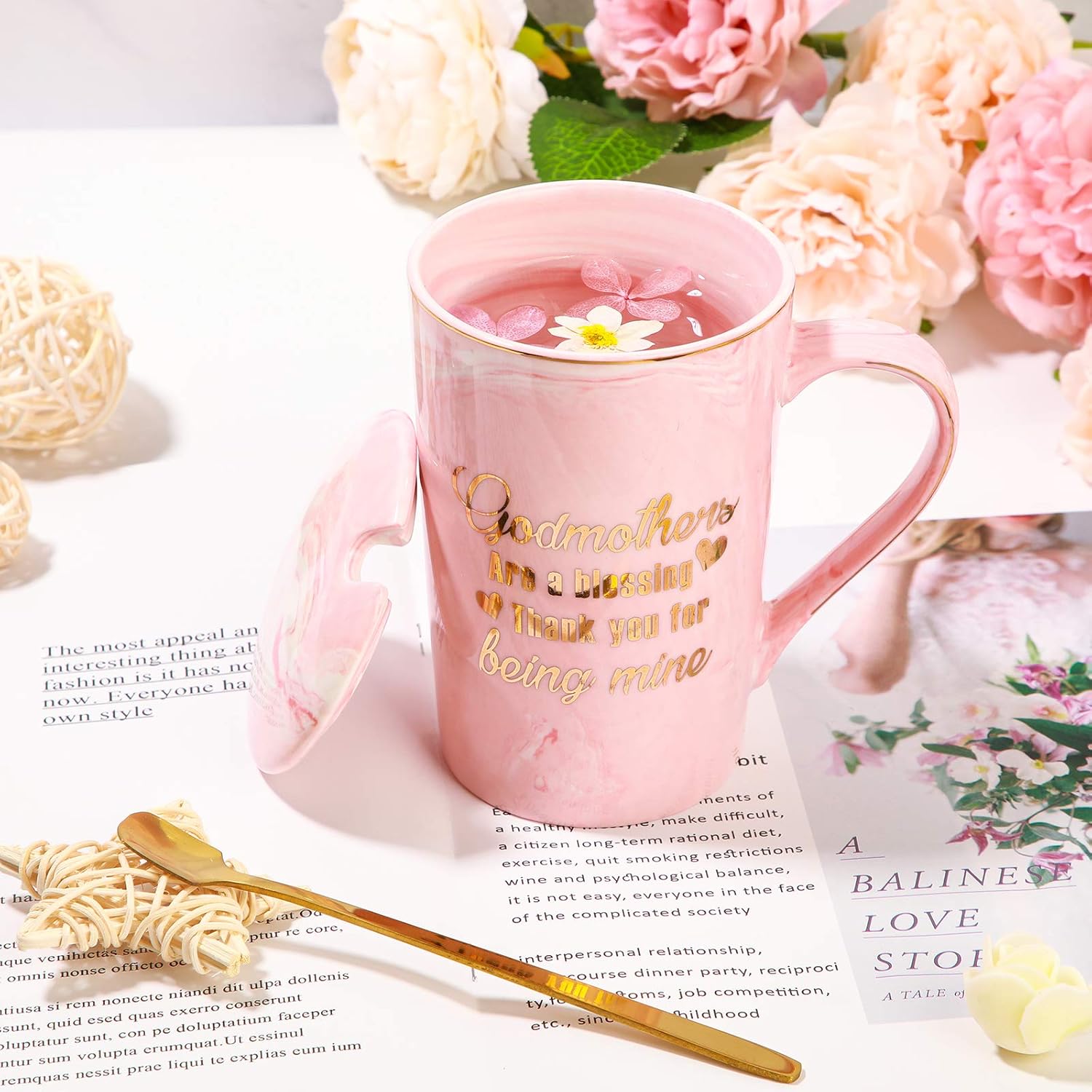 Godmothers Marble Coffee Mug, Godmother Gifts From Godchild, Godmother's Gift for Birthday Mother's Day Christmas, Godmother Proposal Gifts Marble Mug with Spoon Lid and Gift Box, 14 Oz - Image 6