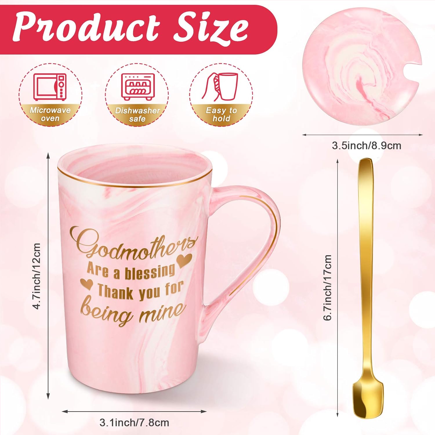 Godmothers Marble Coffee Mug, Godmother Gifts From Godchild, Godmother's Gift for Birthday Mother's Day Christmas, Godmother Proposal Gifts Marble Mug with Spoon Lid and Gift Box, 14 Oz - Image 7