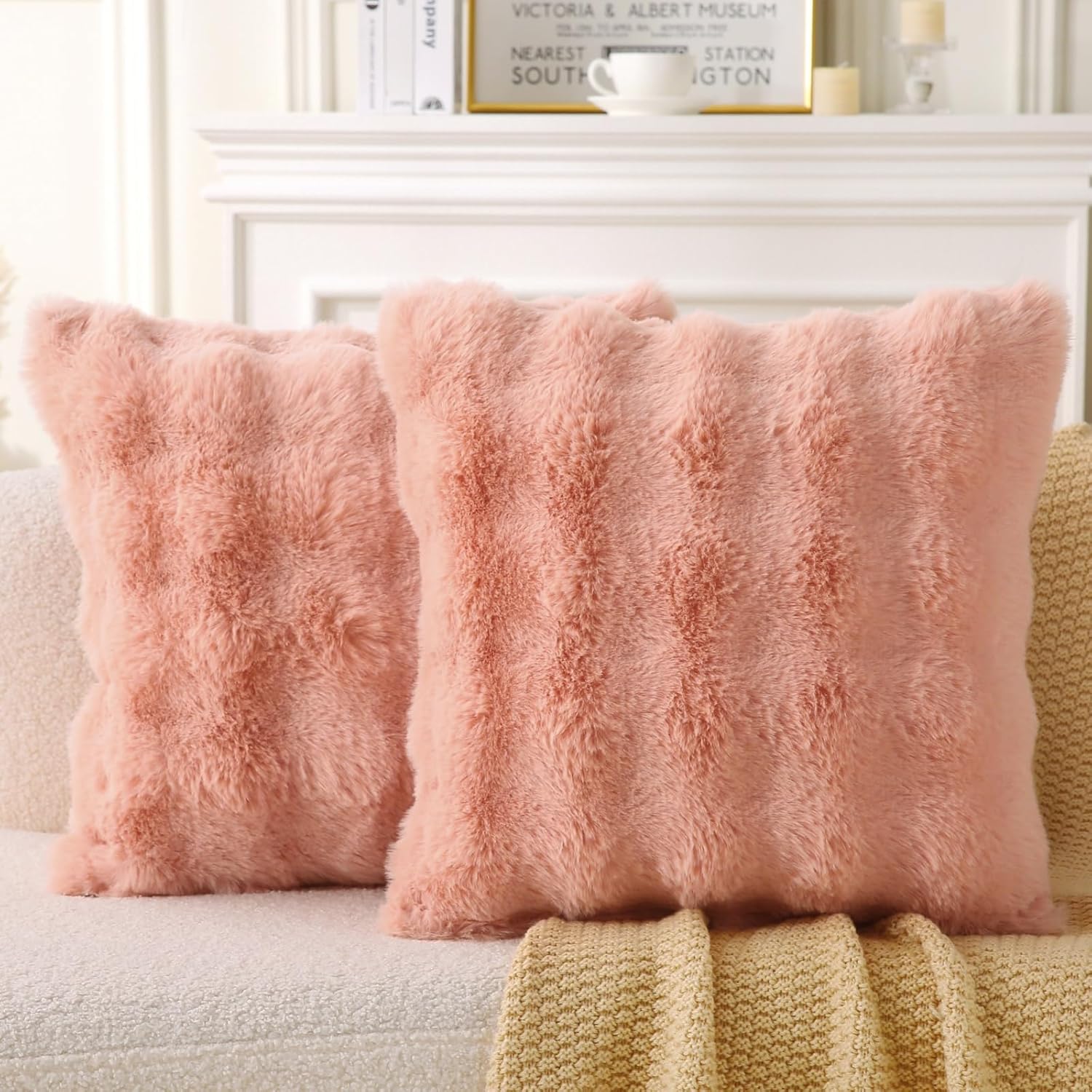 Faux Fur Plush Pillow with Inserts Set of 2, Soft 18