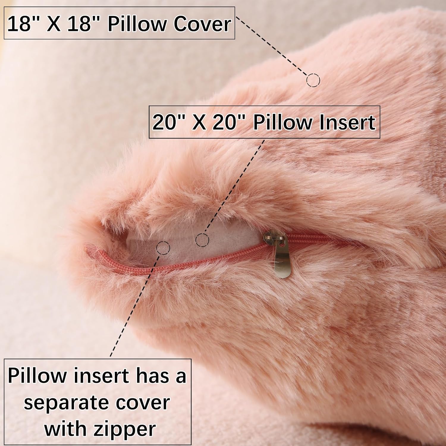 Faux Fur Plush Pillow with Inserts Set of 2, Soft 18