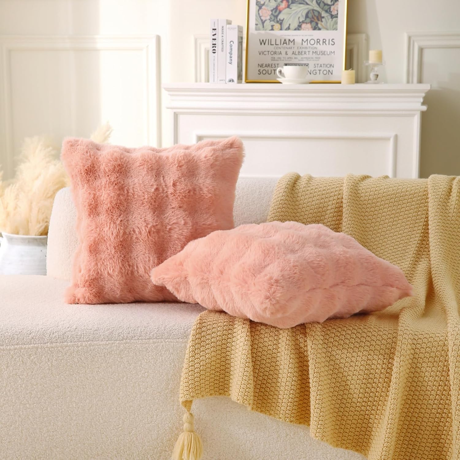 Faux Fur Plush Pillow with Inserts Set of 2, Soft 18