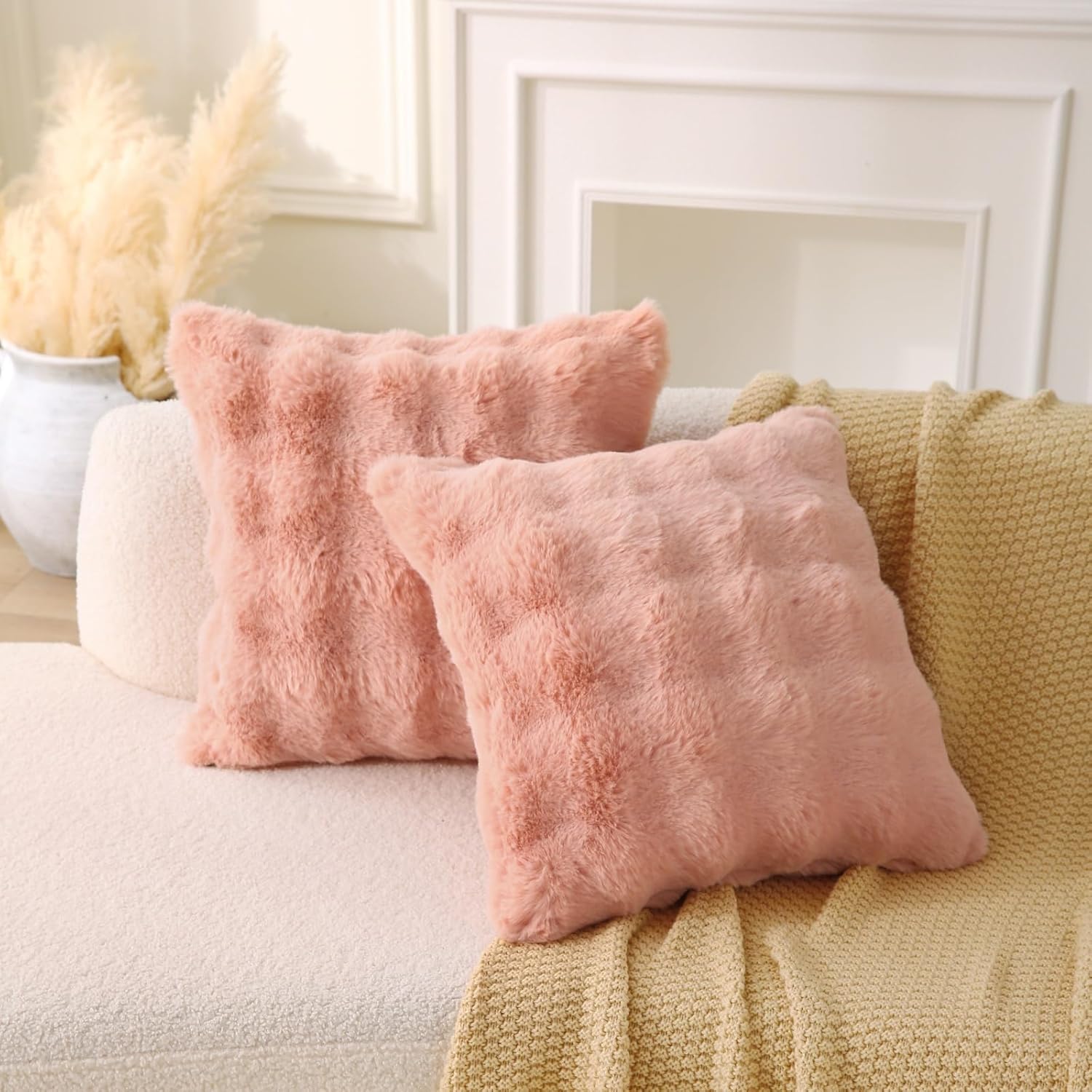 Faux Fur Plush Pillow with Inserts Set of 2, Soft 18