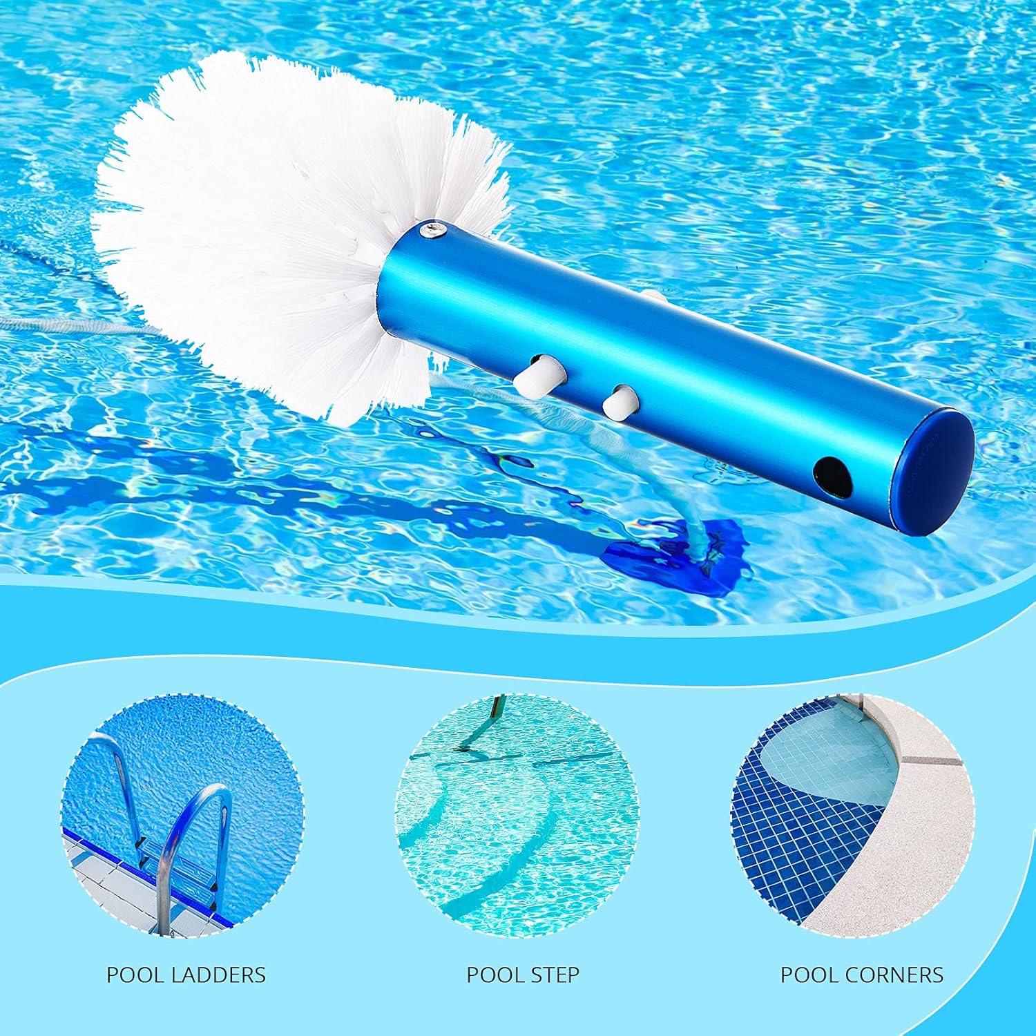 Corner and Step Pool Round Brush, Pool Step and Corner Brush, 180 Degree Rotation Handle Scrub Brush for Inground and Ground Swimming Pool, Spa, Hot Tub, Standard Poles Connection (1 Piece) - Image 4