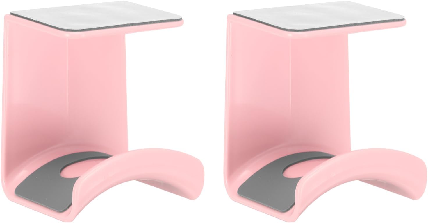Headphone Stand, 2 Pcs ABS Headset Holder Adhesive Headphone Holder Hook Mount Headphone Hanger Hook Under Desk for Gaming Headphones Earphones Cables, Pink(Hanging) - Image 1
