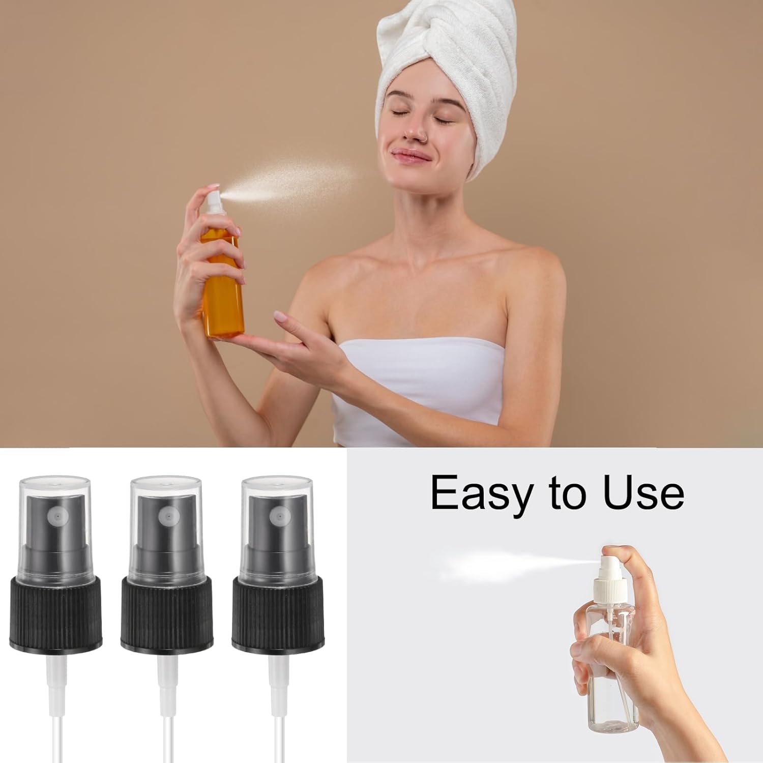 50 Pcs Black Spray Top, 20/410 Fine Mist Sprayer Reusable Replacement Spray Bottle Pump Plastic Top for Cosmetic Perfume and Body Sprays Bottle - Image 6