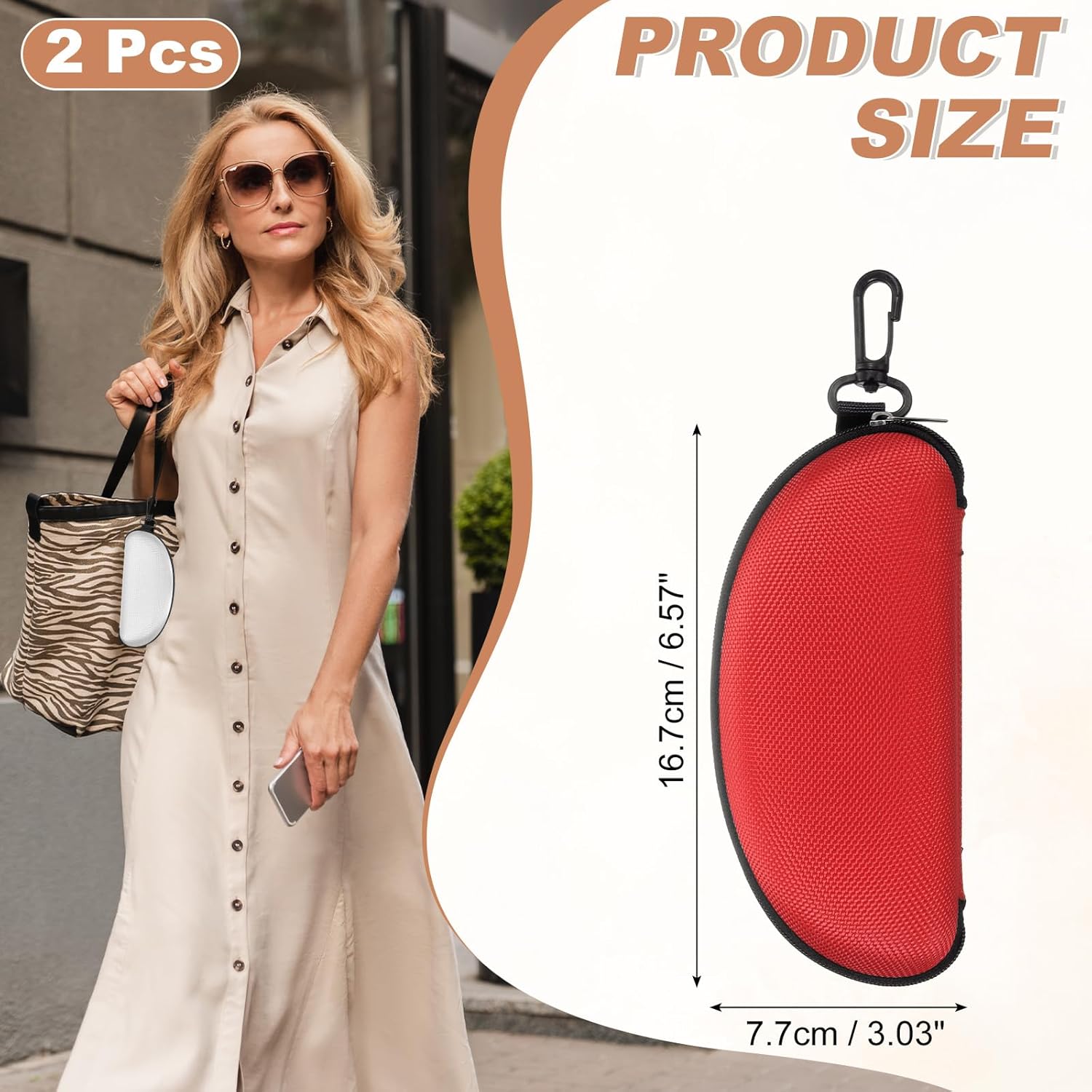 Sunglasses Soft Case, Zipper Eyeglass Case, Portable Hard Shell Sunglasses Holder with Metal Hook for Sport - Image 2