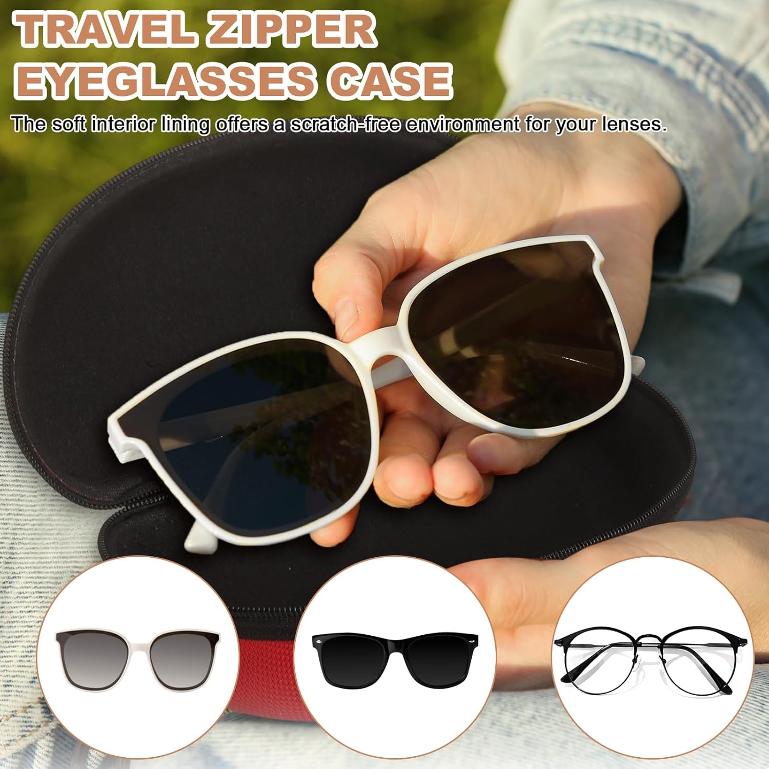 Sunglasses Soft Case, Zipper Eyeglass Case, Portable Hard Shell Sunglasses Holder with Metal Hook for Sport - Image 4