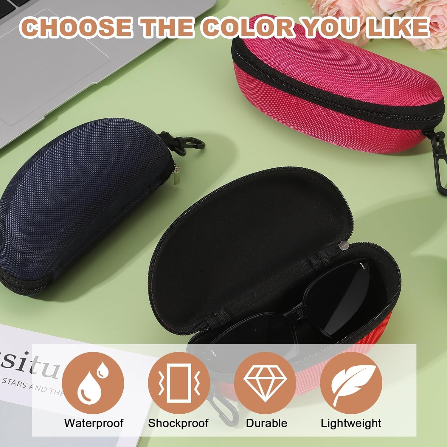 Sunglasses Soft Case, Zipper Eyeglass Case, Portable Hard Shell Sunglasses Holder with Metal Hook for Sport - Image 6