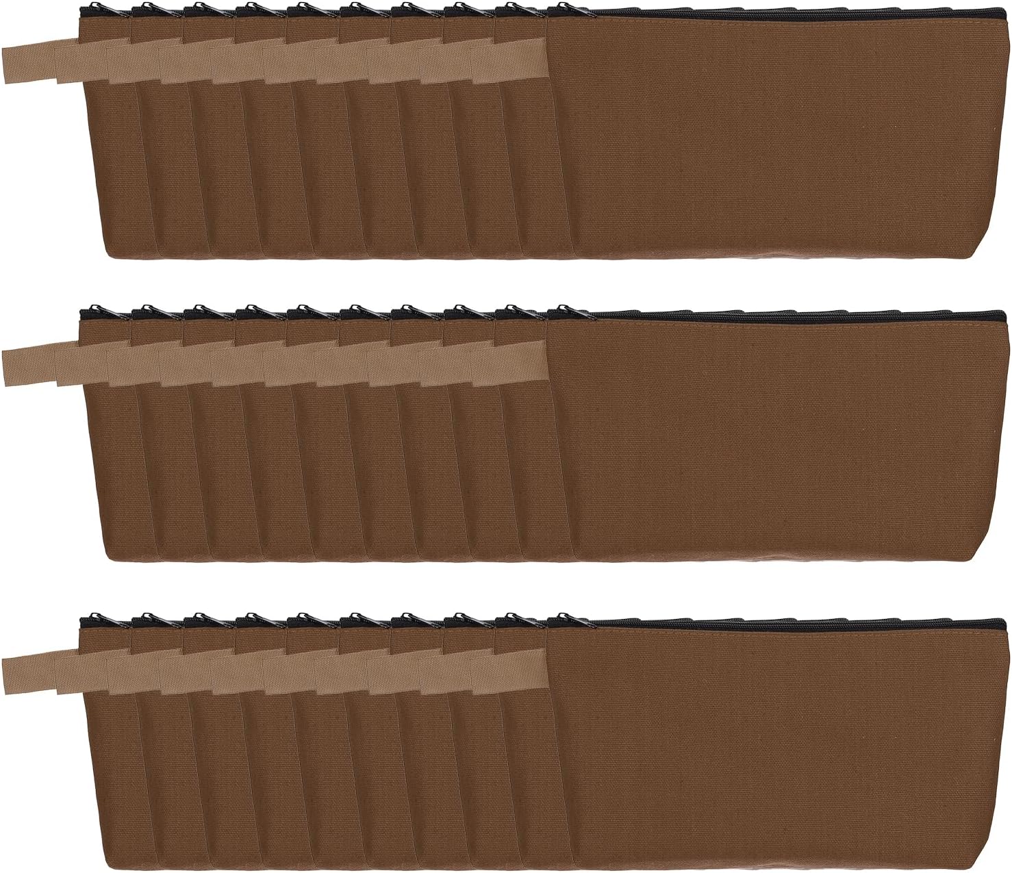 Canvas Makeup Bags, 30 Pcs Travel Cosmetic Bags Bulk, Multipurpose Plain Toiletry Zipper Pouches Blank DIY Craft Bags Pencil Bag for Women Teens, Brown - Image 1