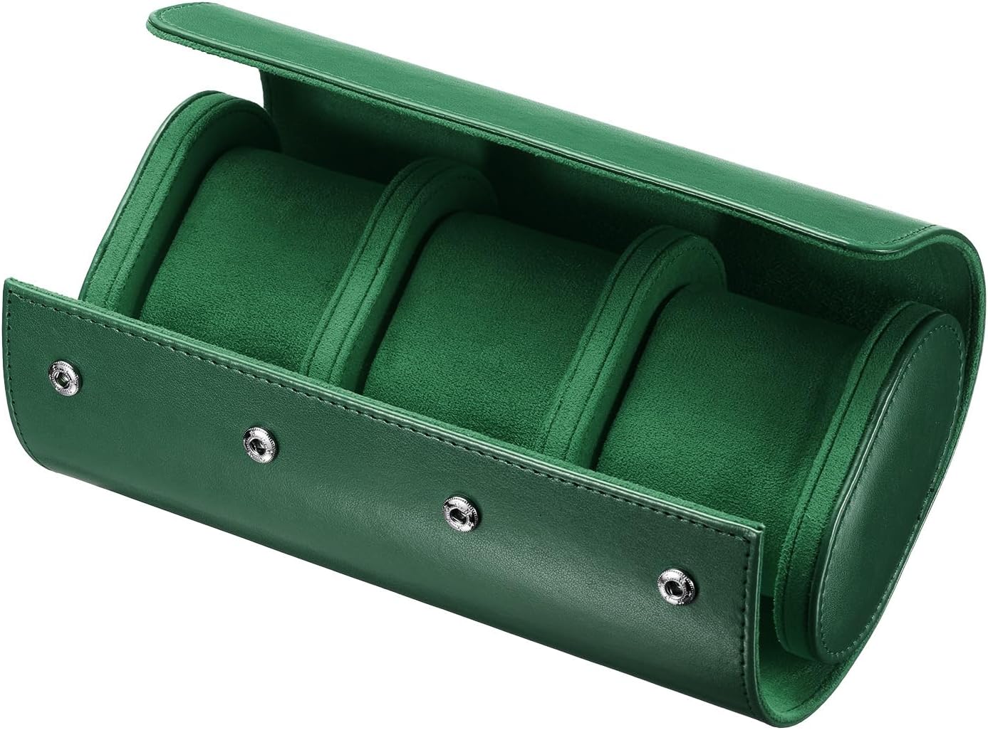 Leather Watch Travel Case Single Watch Roll Storage Box Organizer for Men Women Holding Storaging Displaying, 3 Slot, Green - Image 1