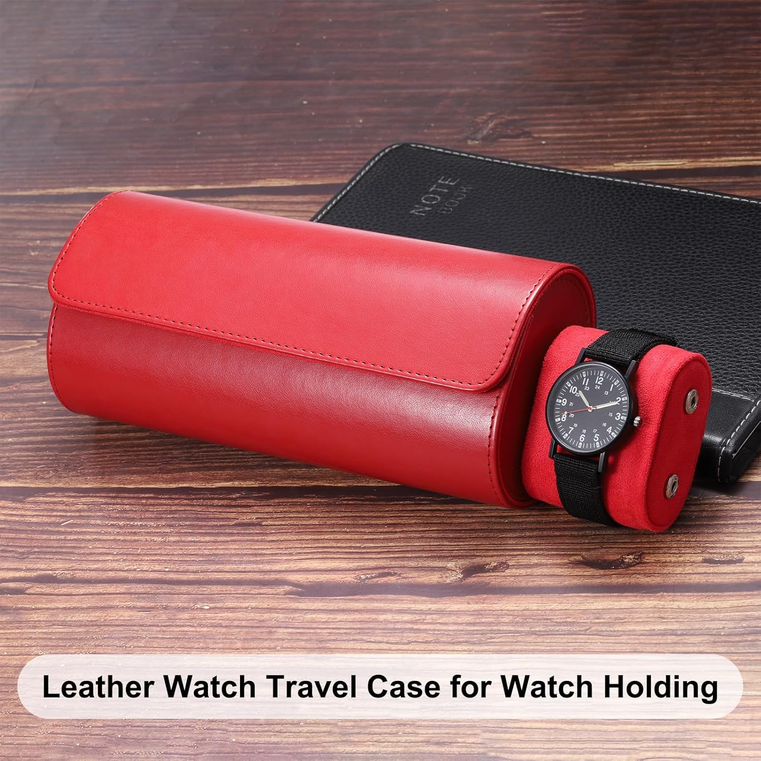 Leather Watch Travel Case Single Watch Roll Storage Box Organizer for Men Women Holding Storaging Displaying, 3 Slot, Green - Image 5