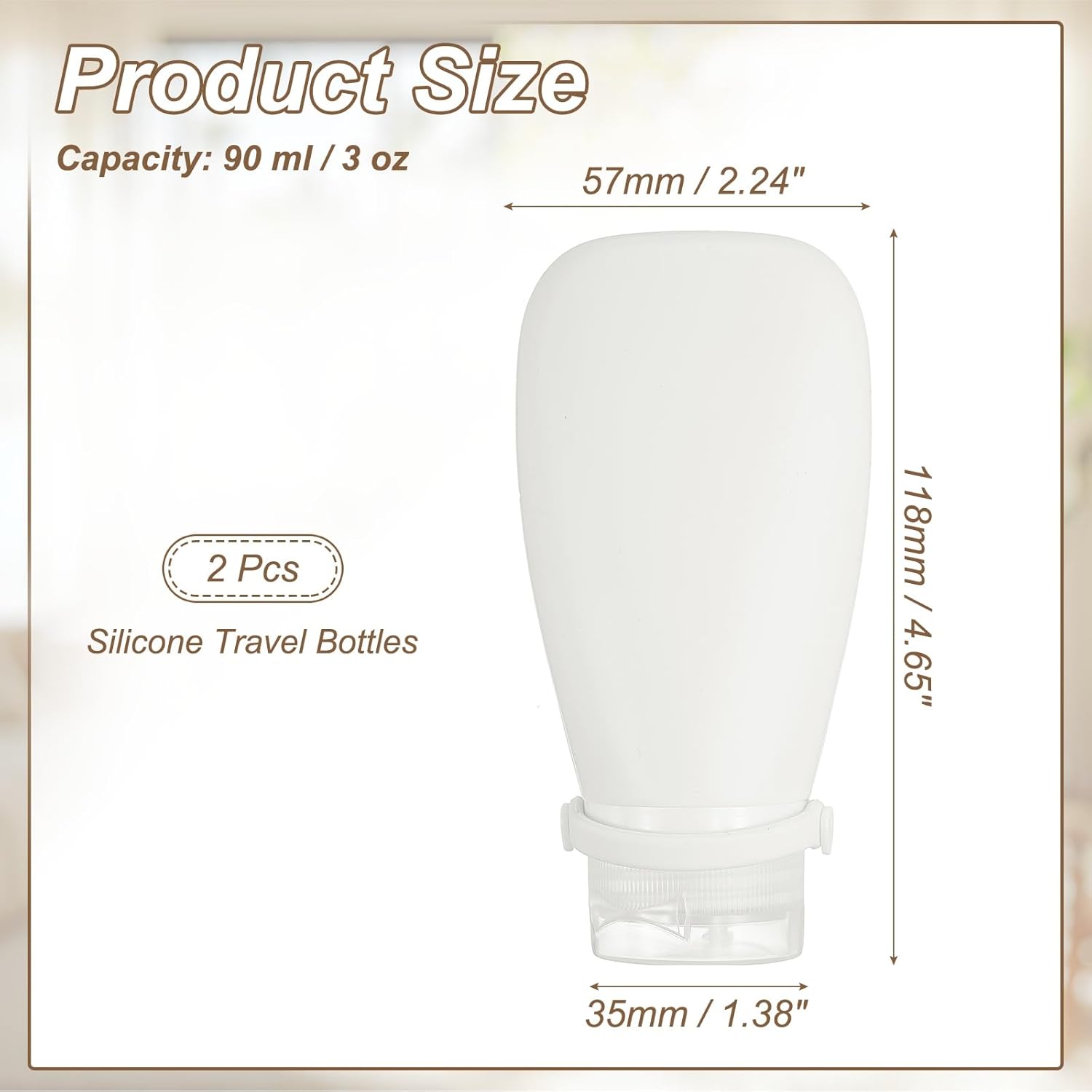 2 Pcs Silicone Squeeze Bottle, 3 oz Refillable Silicone Travel Bottles Leak Proof Mini Size Containers for Toiletries Lotion Shampoo Conditioner, White - Image 2