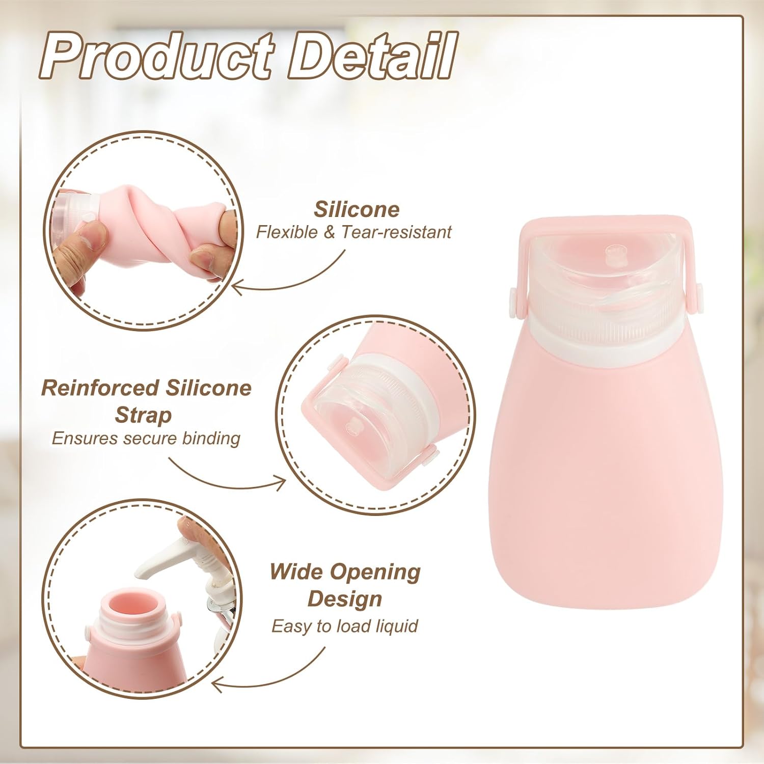 2 Pcs Silicone Squeeze Bottle, 3 oz Refillable Silicone Travel Bottles Leak Proof Mini Size Containers for Toiletries Lotion Shampoo Conditioner, White - Image 3