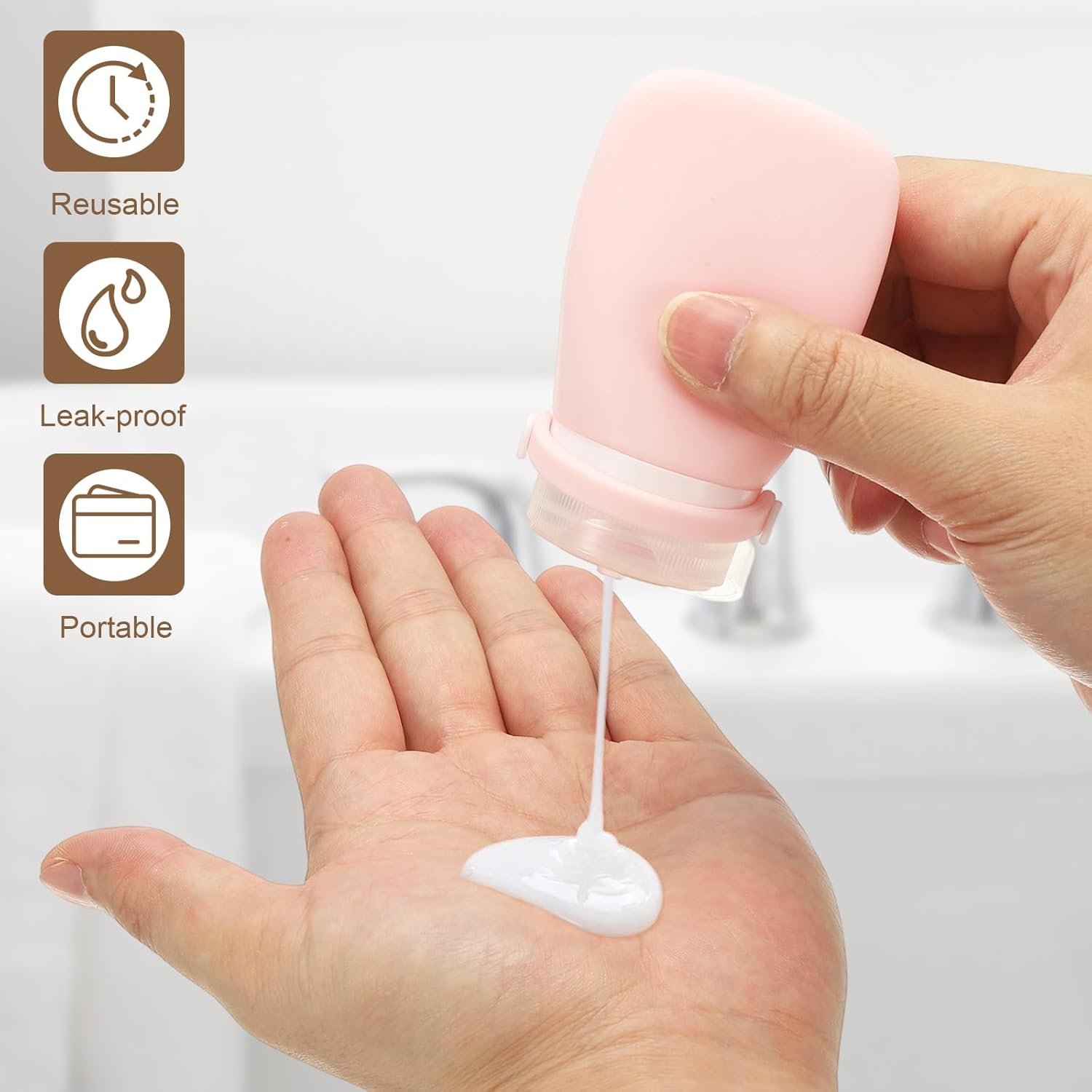 2 Pcs Silicone Squeeze Bottle, 3 oz Refillable Silicone Travel Bottles Leak Proof Mini Size Containers for Toiletries Lotion Shampoo Conditioner, White - Image 4