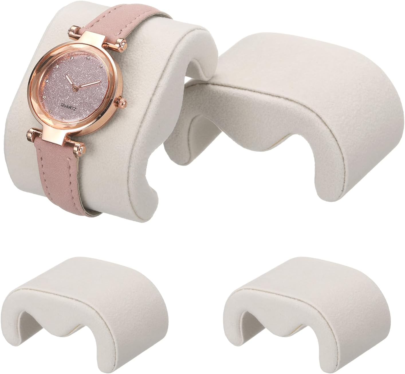4pcs Watch Case Pillows, M Shaped Watch Display Pillow Velvet Watch Cushion Replacement for Watch Bracelet Display Storage Beige - Image 1