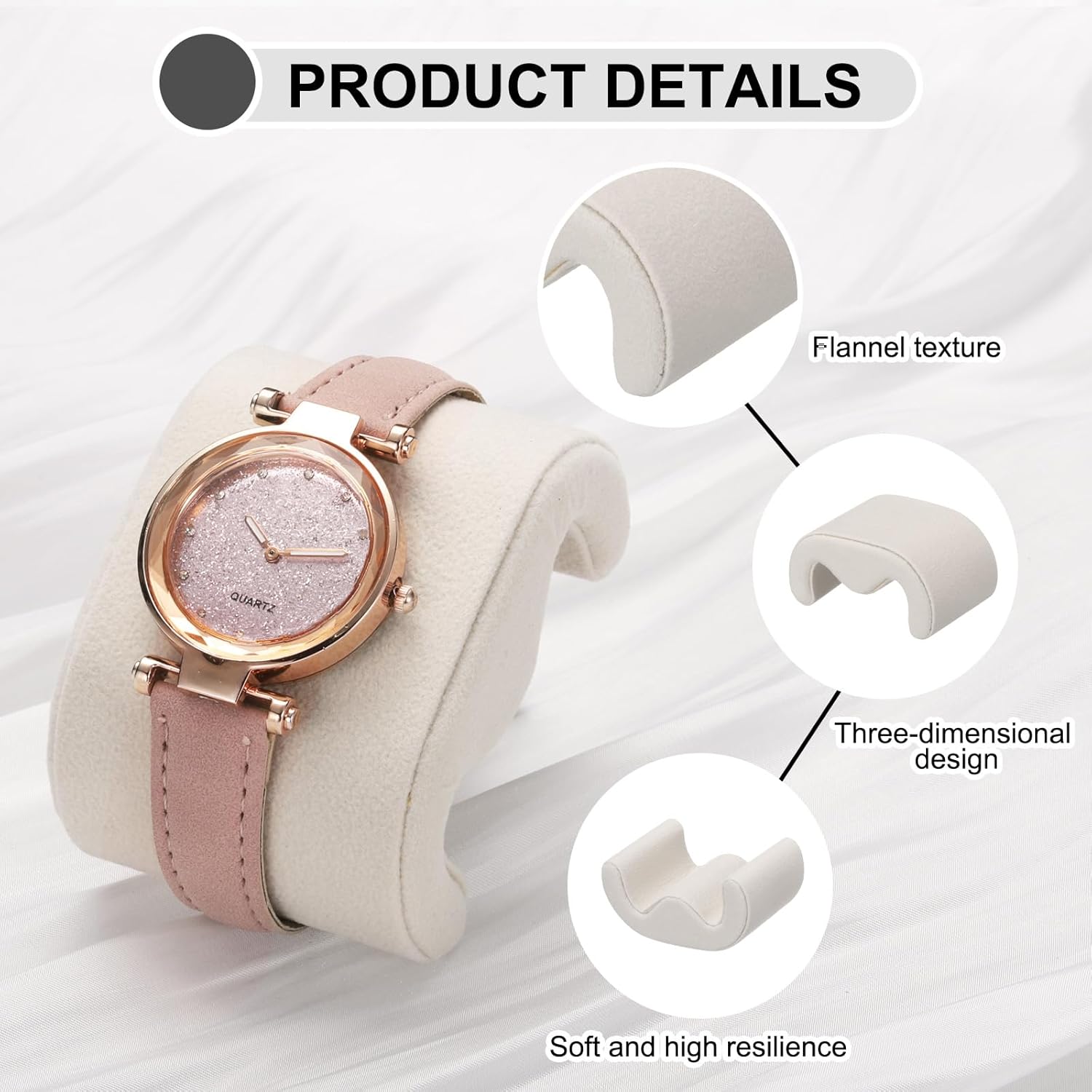 4pcs Watch Case Pillows, M Shaped Watch Display Pillow Velvet Watch Cushion Replacement for Watch Bracelet Display Storage Beige - Image 3