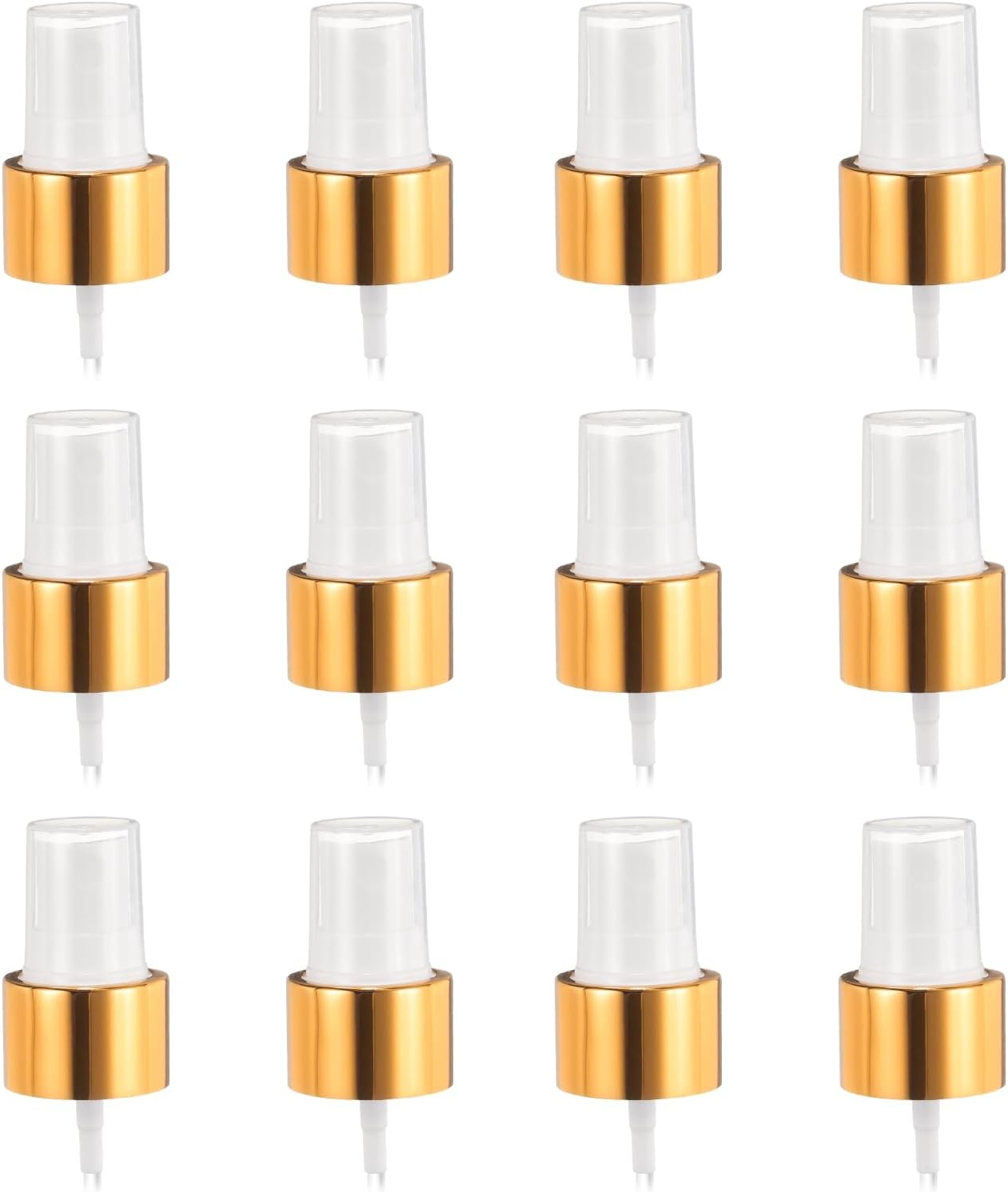 12 Pcs Gold White Spray Top, 24/410 Fine Mist Sprayer Reusable Replacement Spray Bottle Pump Plastic Top for Cosmetic Perfume and Body Sprays Bottle - Image 1