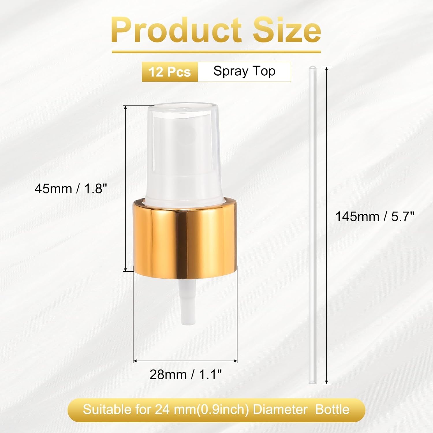 12 Pcs Gold White Spray Top, 24/410 Fine Mist Sprayer Reusable Replacement Spray Bottle Pump Plastic Top for Cosmetic Perfume and Body Sprays Bottle - Image 2