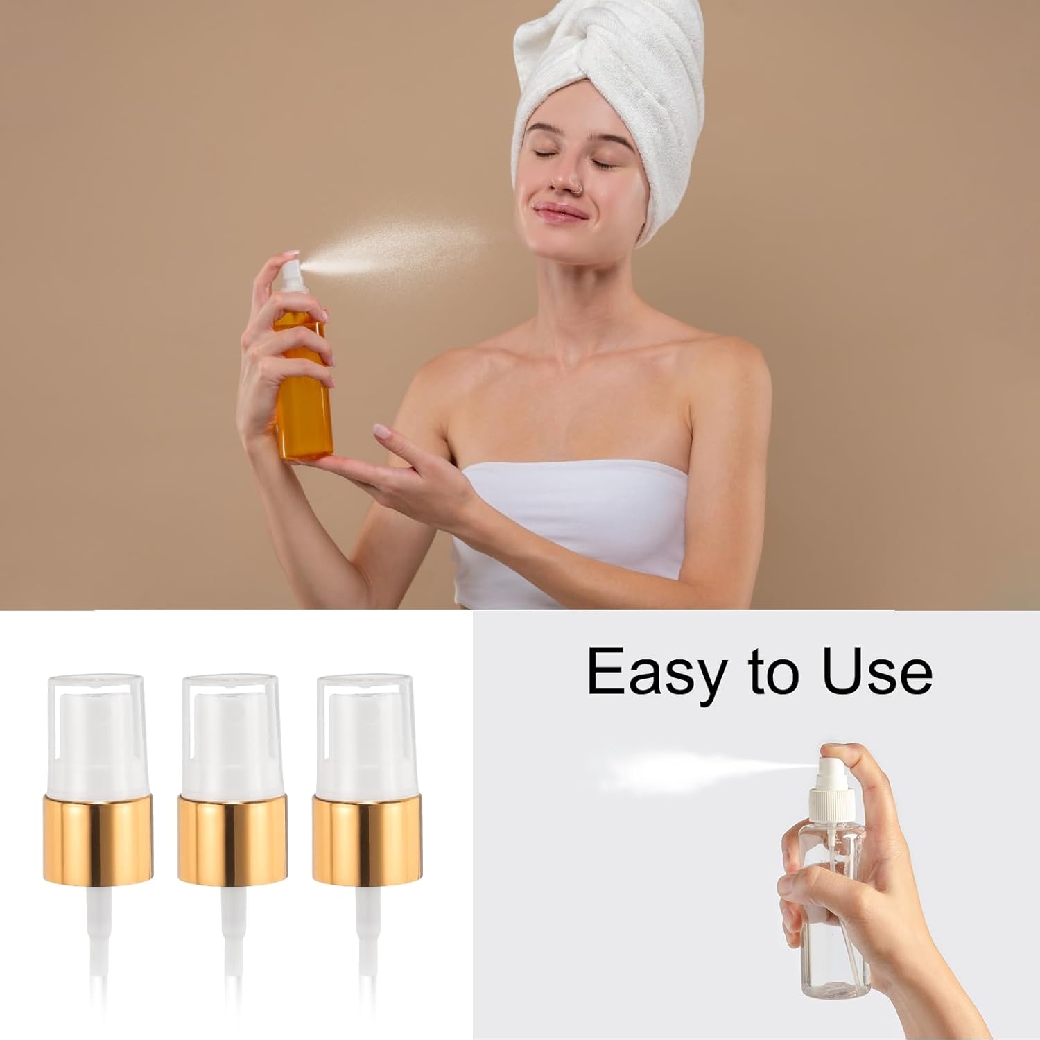 12 Pcs Gold White Spray Top, 24/410 Fine Mist Sprayer Reusable Replacement Spray Bottle Pump Plastic Top for Cosmetic Perfume and Body Sprays Bottle - Image 6