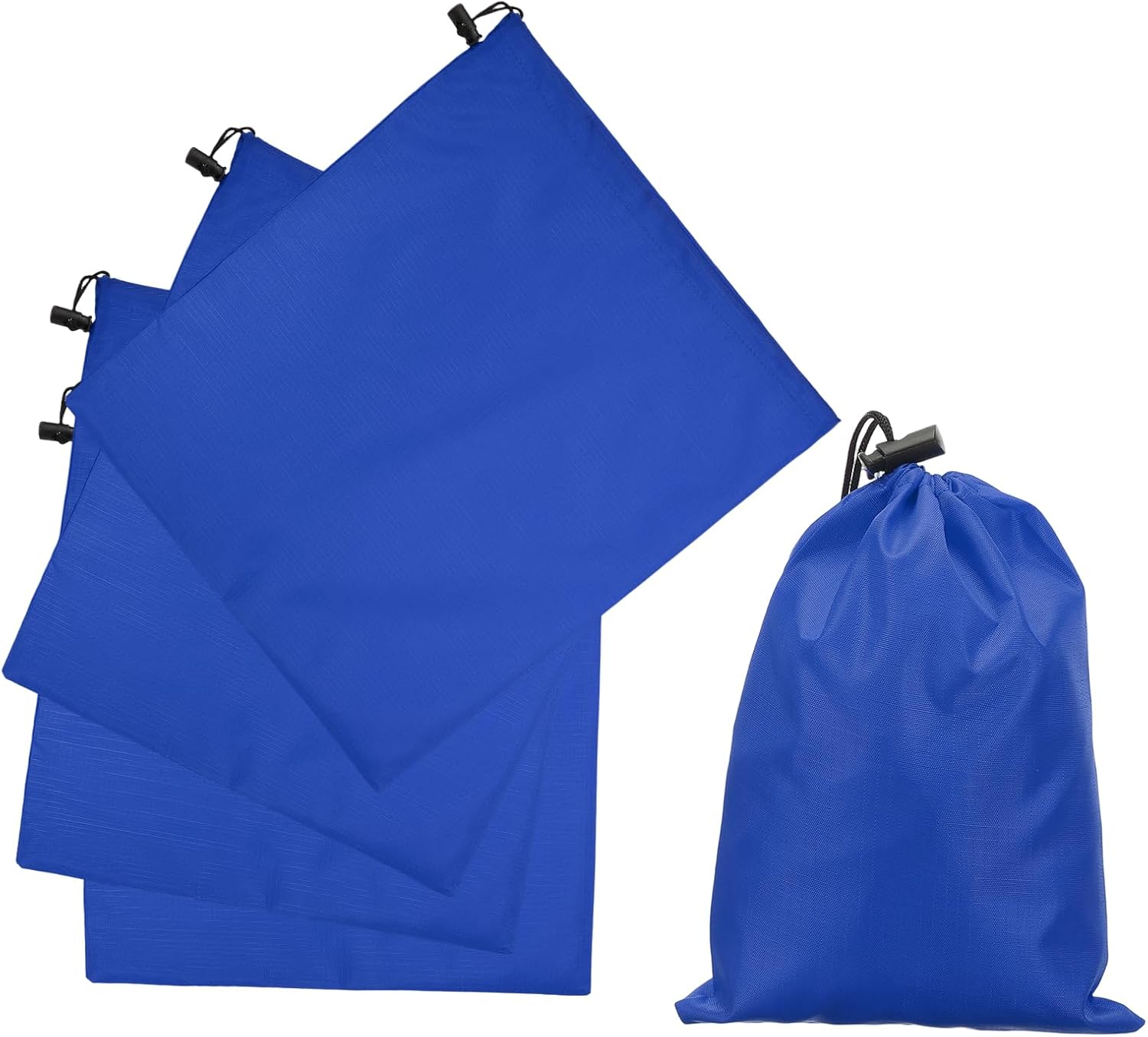 5Pcs 210D Polyester Drawstring Bag with Toggle, 14 x 16 Inch Waterproof Travel Storage Bag Foldable Stuff Sack Cinch Sack for Gym Travel Hiking Yoga Clothes Organizer, Dark Blue - Image 1