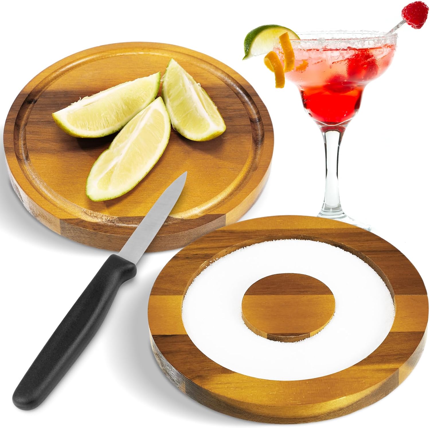 Bar Glass Rimmer for Margarita and Cocktail Sugar and Salt Wooden Rimmer with Lid for Wide Glasses up to 5 Inch, Bar Cart Accessories Bartender Tool Salt Storage - Image 1
